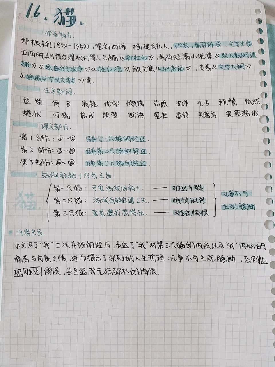 16课猫的笔记图片图片