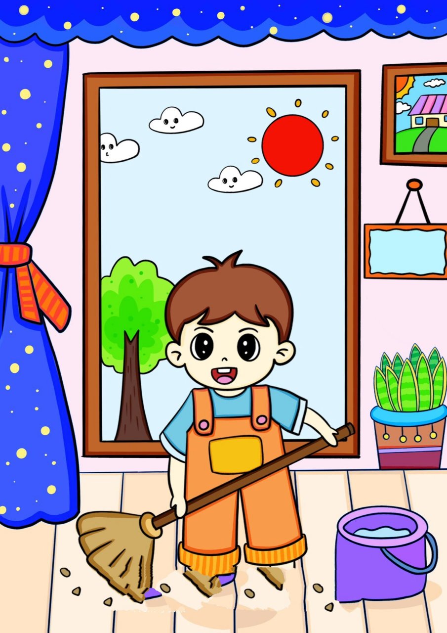 劳动节合集儿童画 五一劳动节主题画 男生女生劳动节儿童画 横版儿童