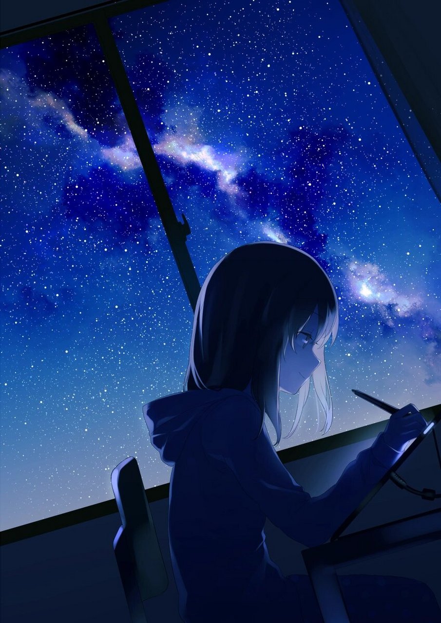 梦幻冰紫色星空少女壁纸