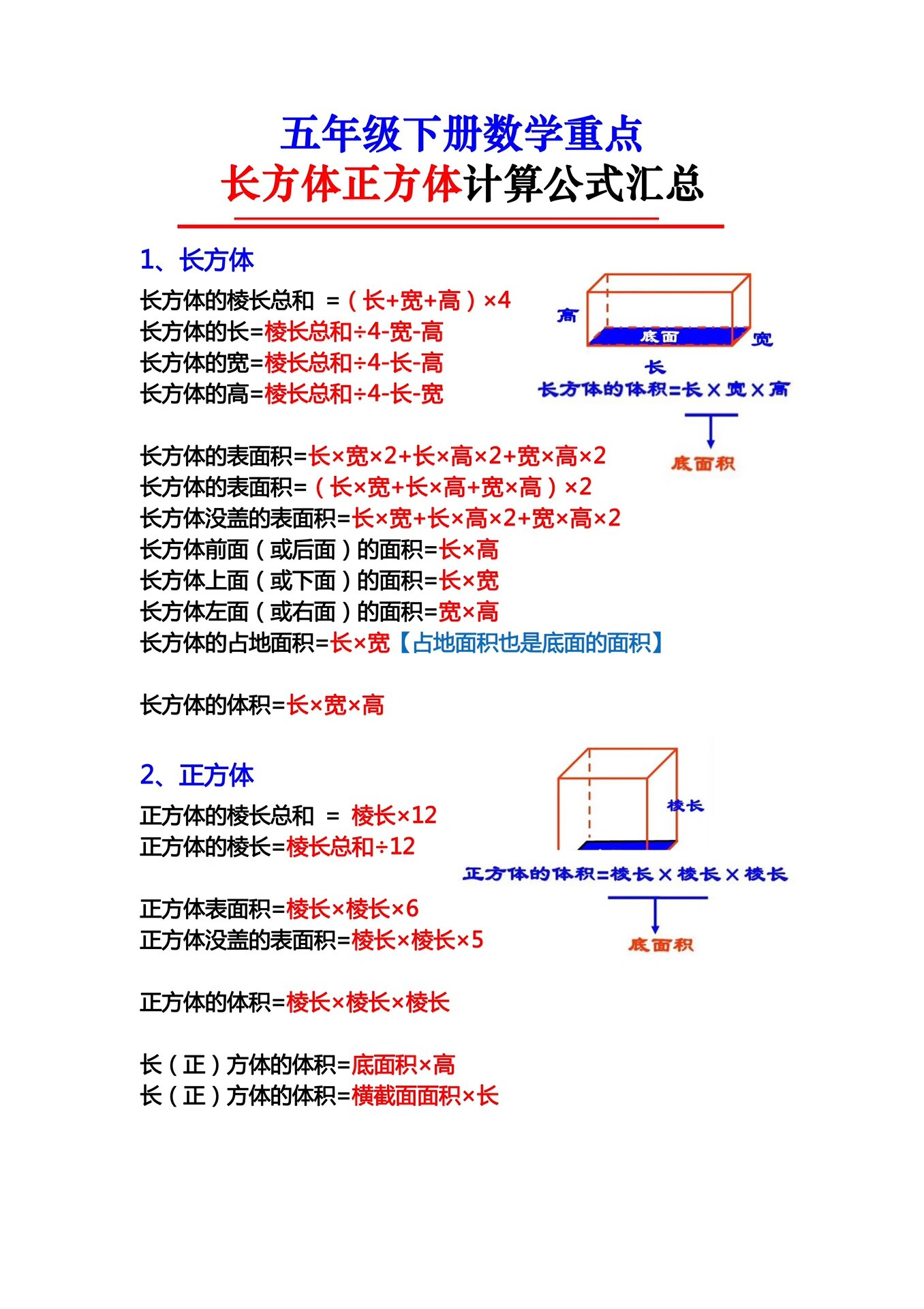 长方体正方体知识点图片