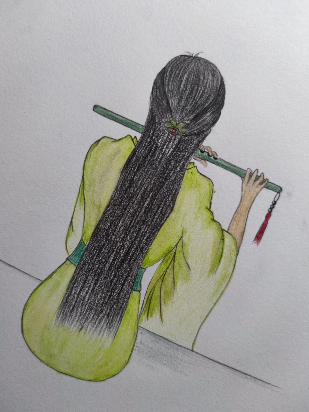 自学彩铅画/12 古风美人背影4