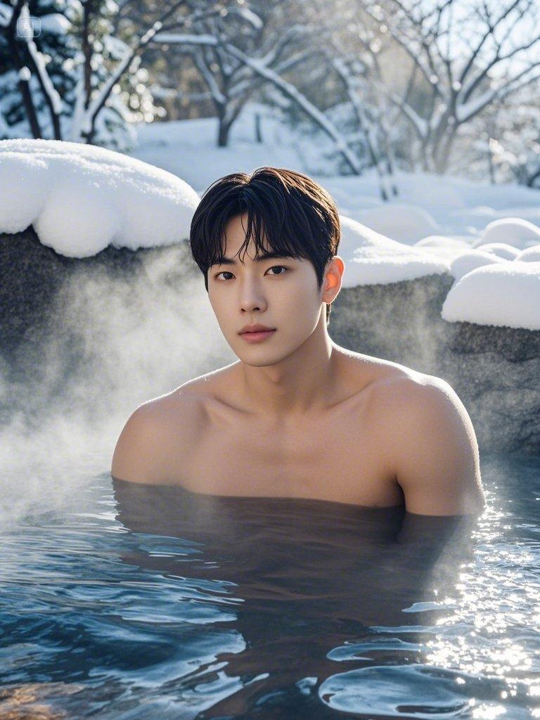 肌肉猛男帅哥壁纸集锦 冬日温泉无法抵抗的魅力 撩起衣服就是腹肌 这