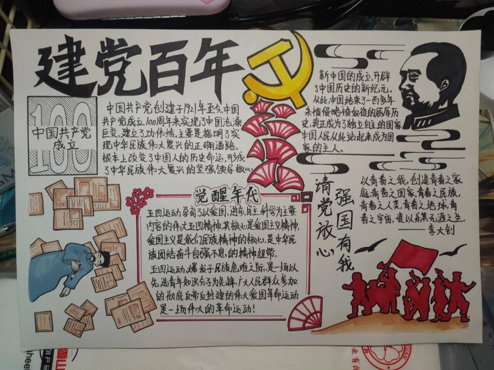 建党一百周年|手抄报 里面元素是借鉴红书里面一些其他大佬,模板自己