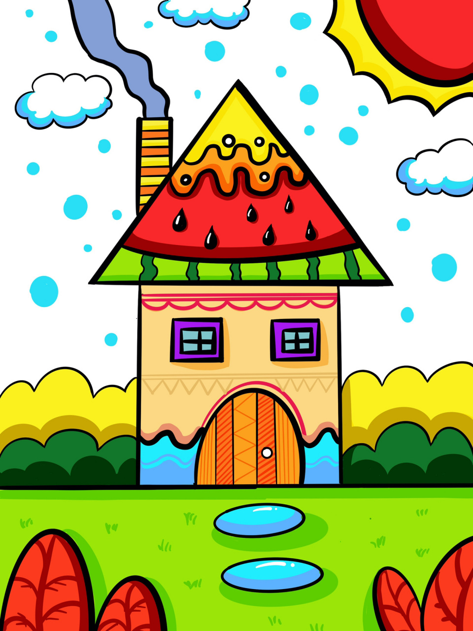 房子 简笔画 儿童创意 带线稿 西瓜房子 #儿童简笔画# #创意儿童画