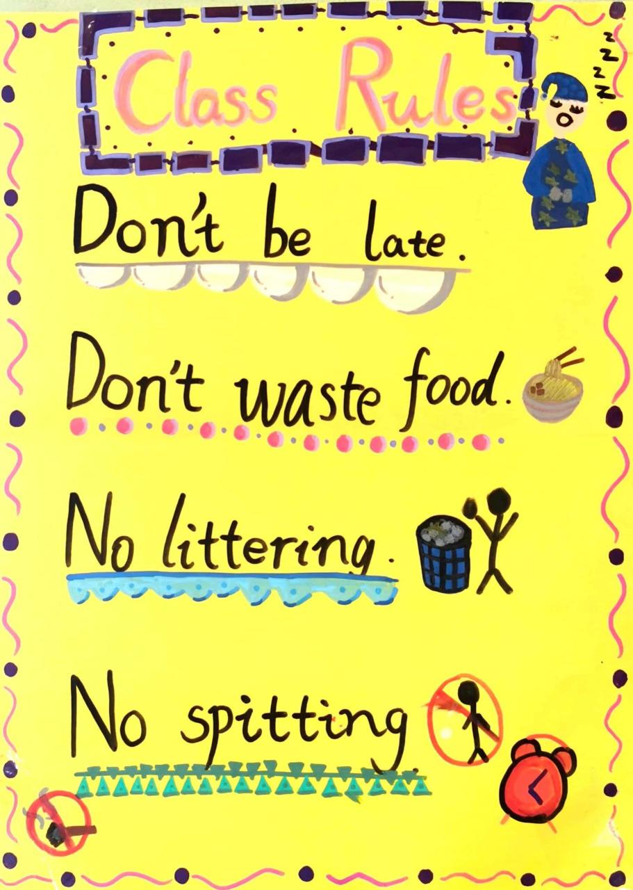 五年级上册科普版lesson2实践作业 class rules poster来啦