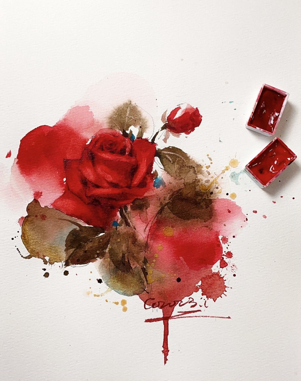 超详细的水彩红玫瑰教程 看着这组图 我不允许你还不会画玫瑰