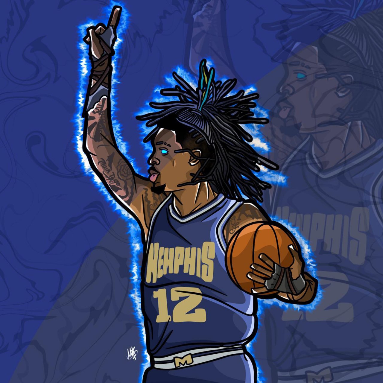 球星名场面插画图——贾·莫兰特 灰熊队的主力球员——贾·莫兰特