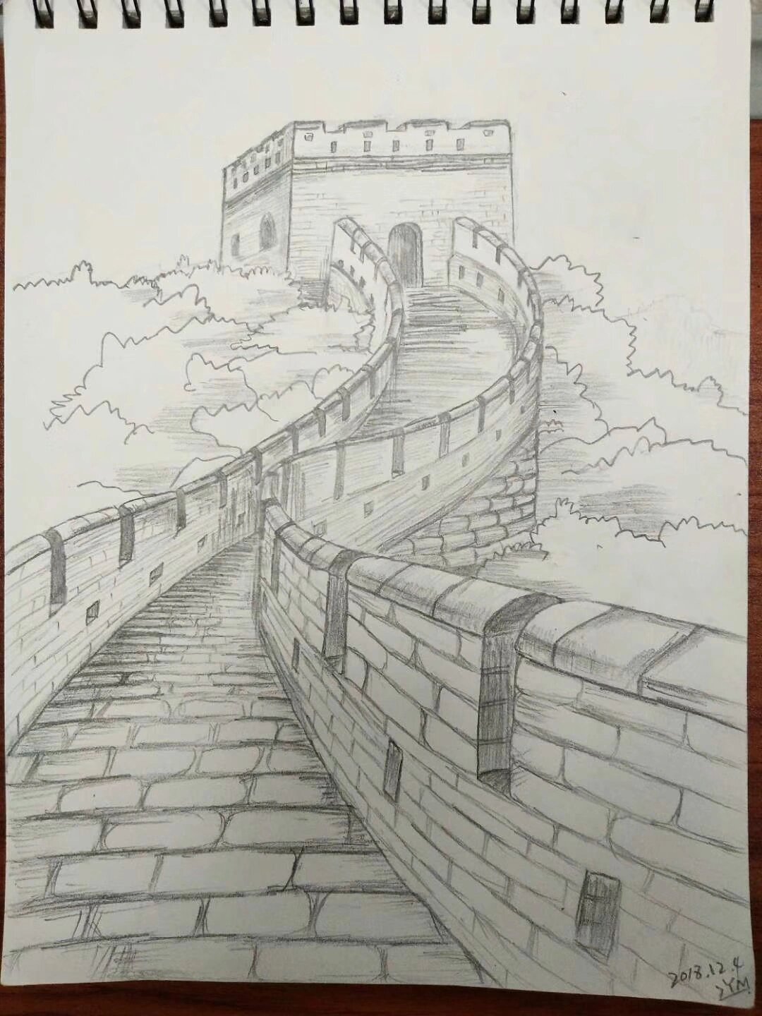 长城素描步骤图片