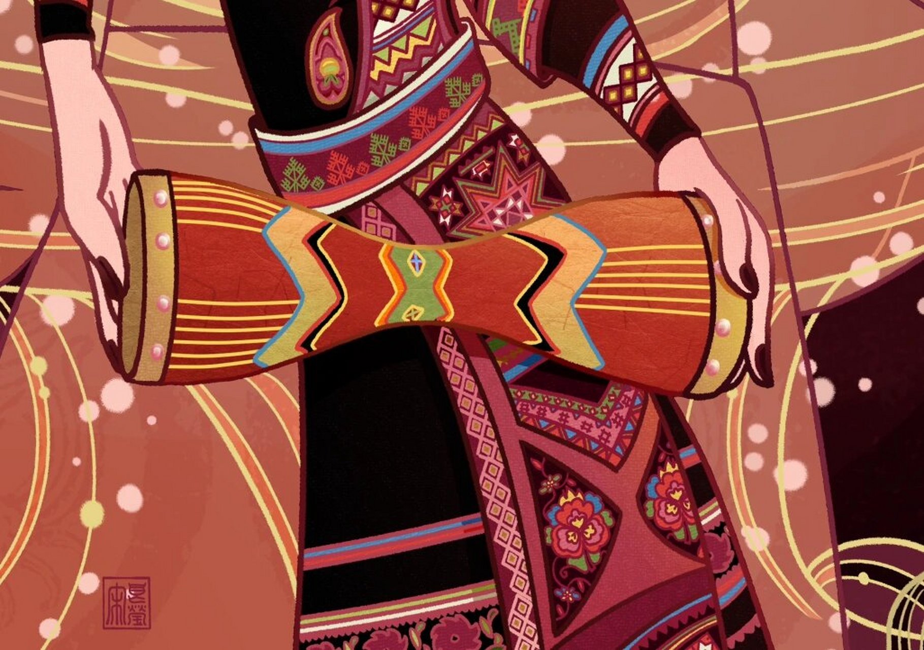 还盘王愿|瑶族盘王节插画 《过山榜》中记载:瑶族祖先盘瓠破敌有功,得