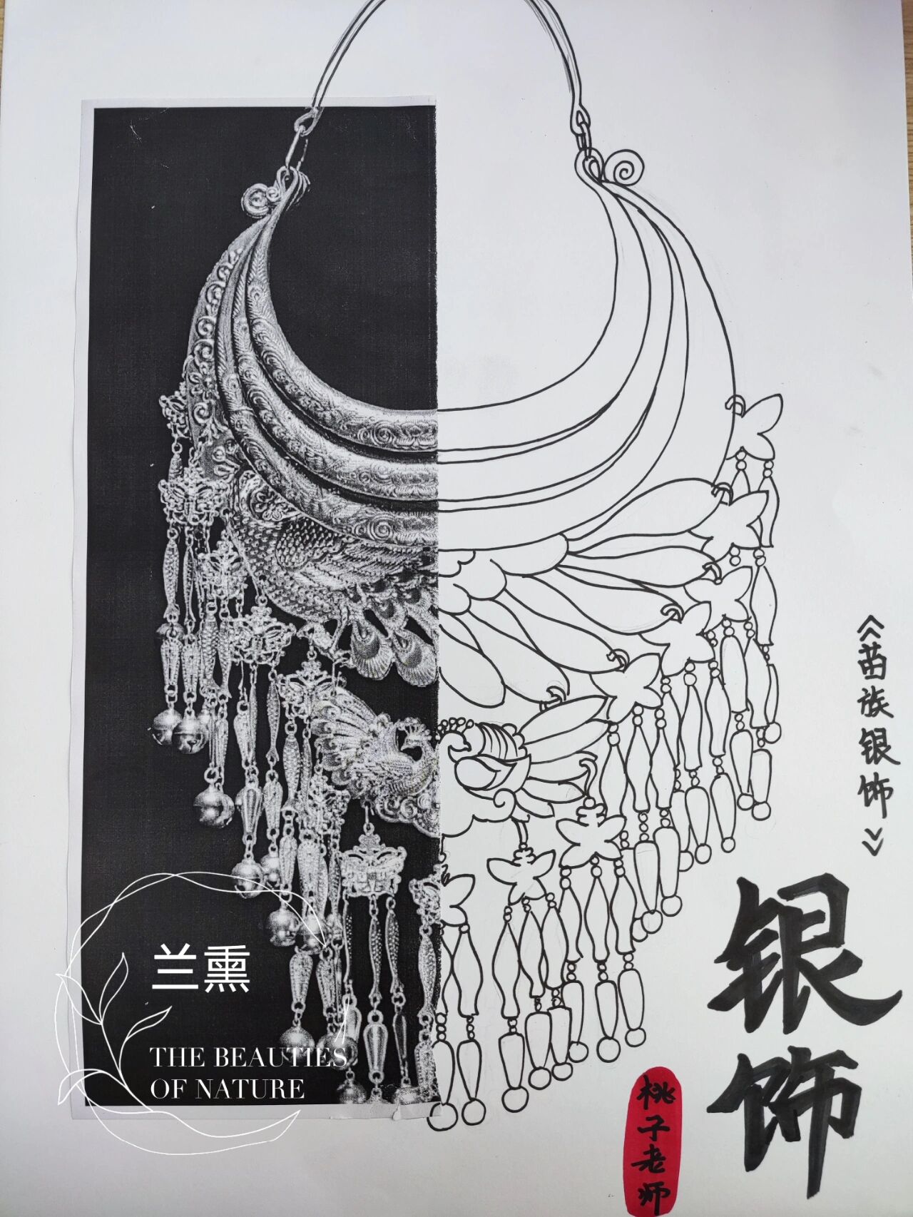 苗族银饰线描图片