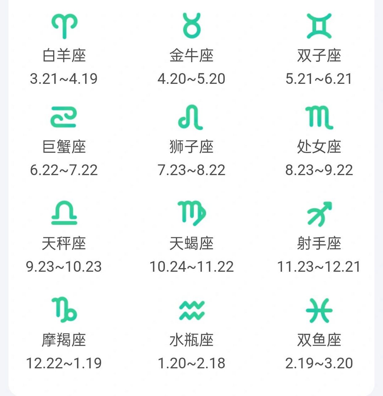 星座日期对照表12星座图片