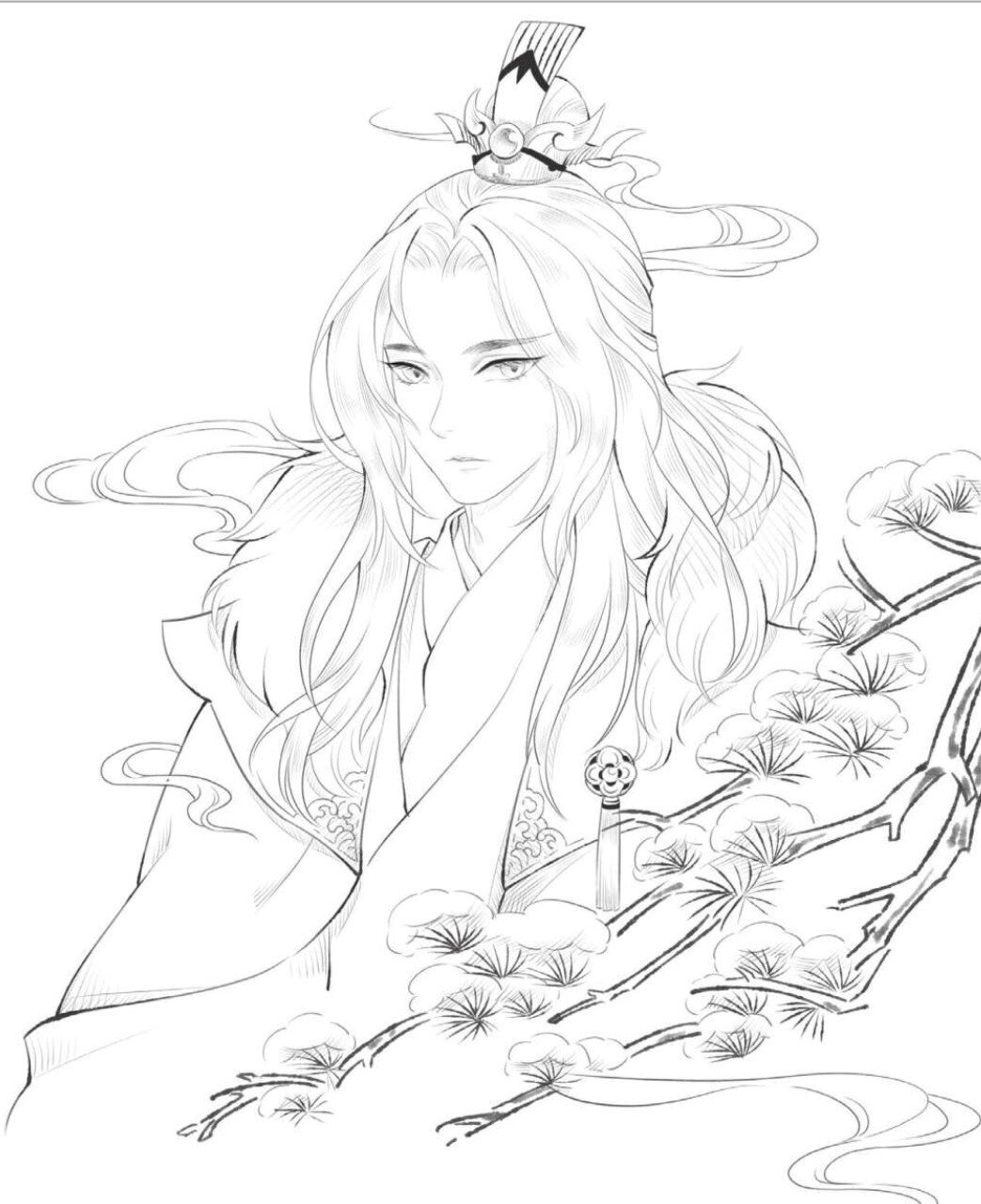 插画学习分享|古风人物手绘线稿素材 《盛世蓝颜》古风美男漫画线描