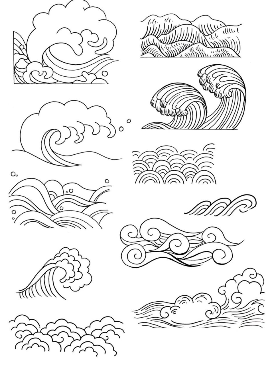 海浪的画法手绘图片