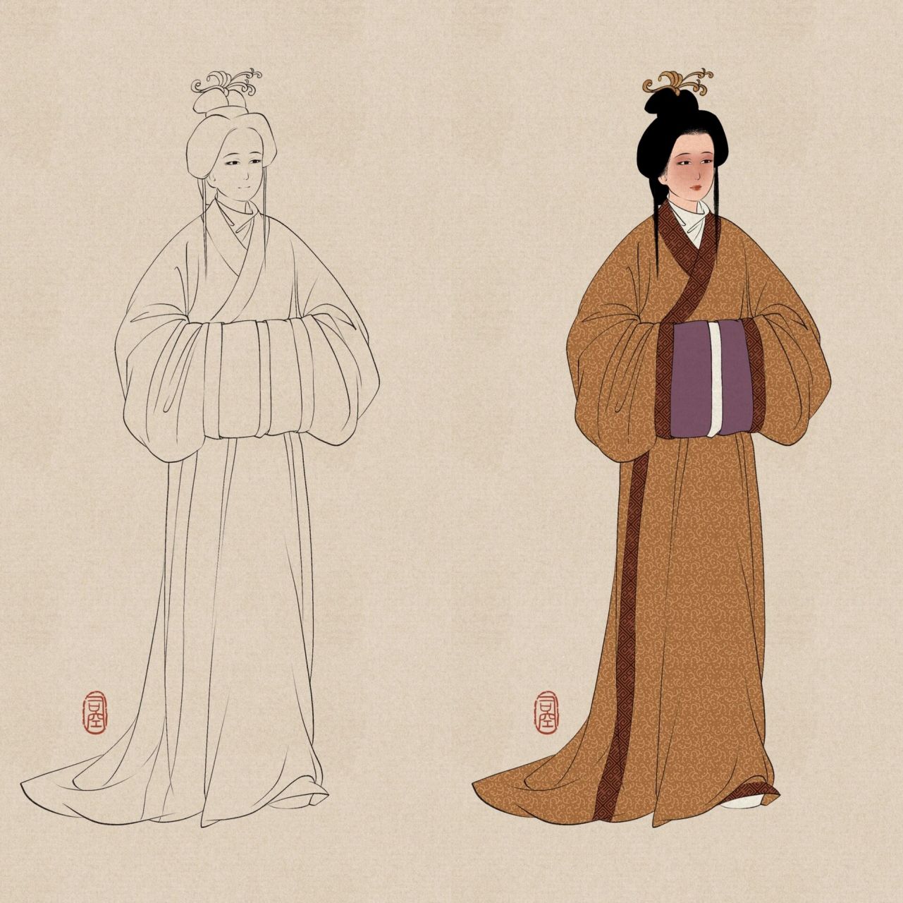 【复原汉服人物插画练习】东汉女性服饰 参照图片皆来自网络|侵删
