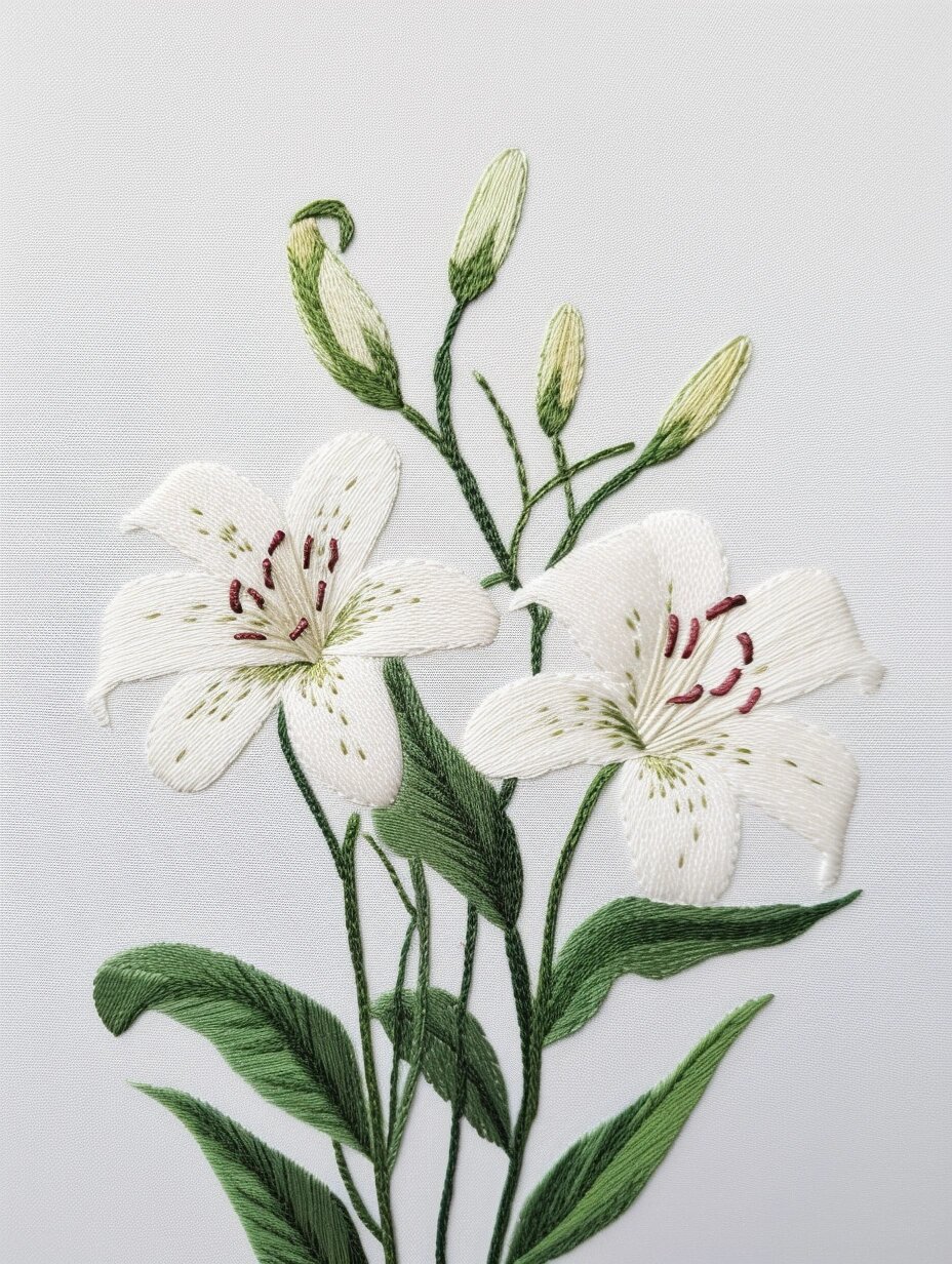 百合花🪡刺绣 #我的手工日常##刺绣设计#花草刺绣图案#刺绣定制