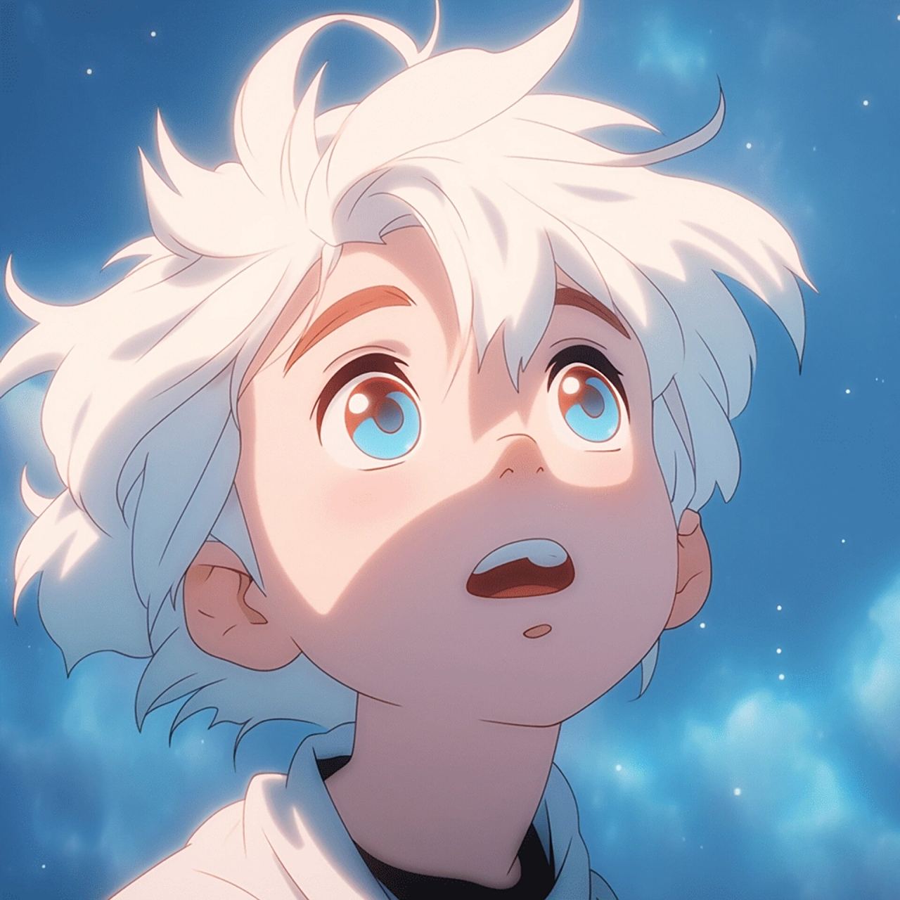 动漫男头白毛阳光少年