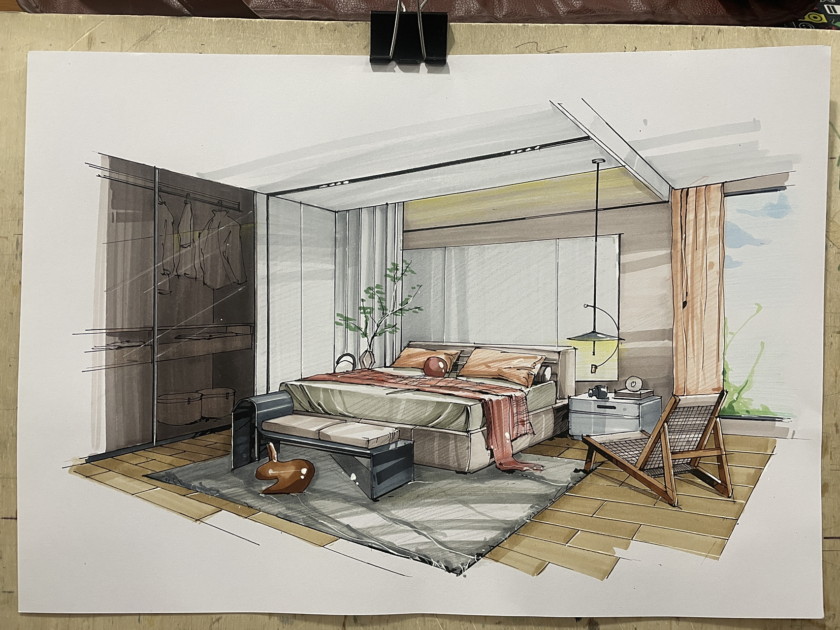 室内设计手绘效果图-卧室 马克笔7315:法卡勒一代 透视:两点透视