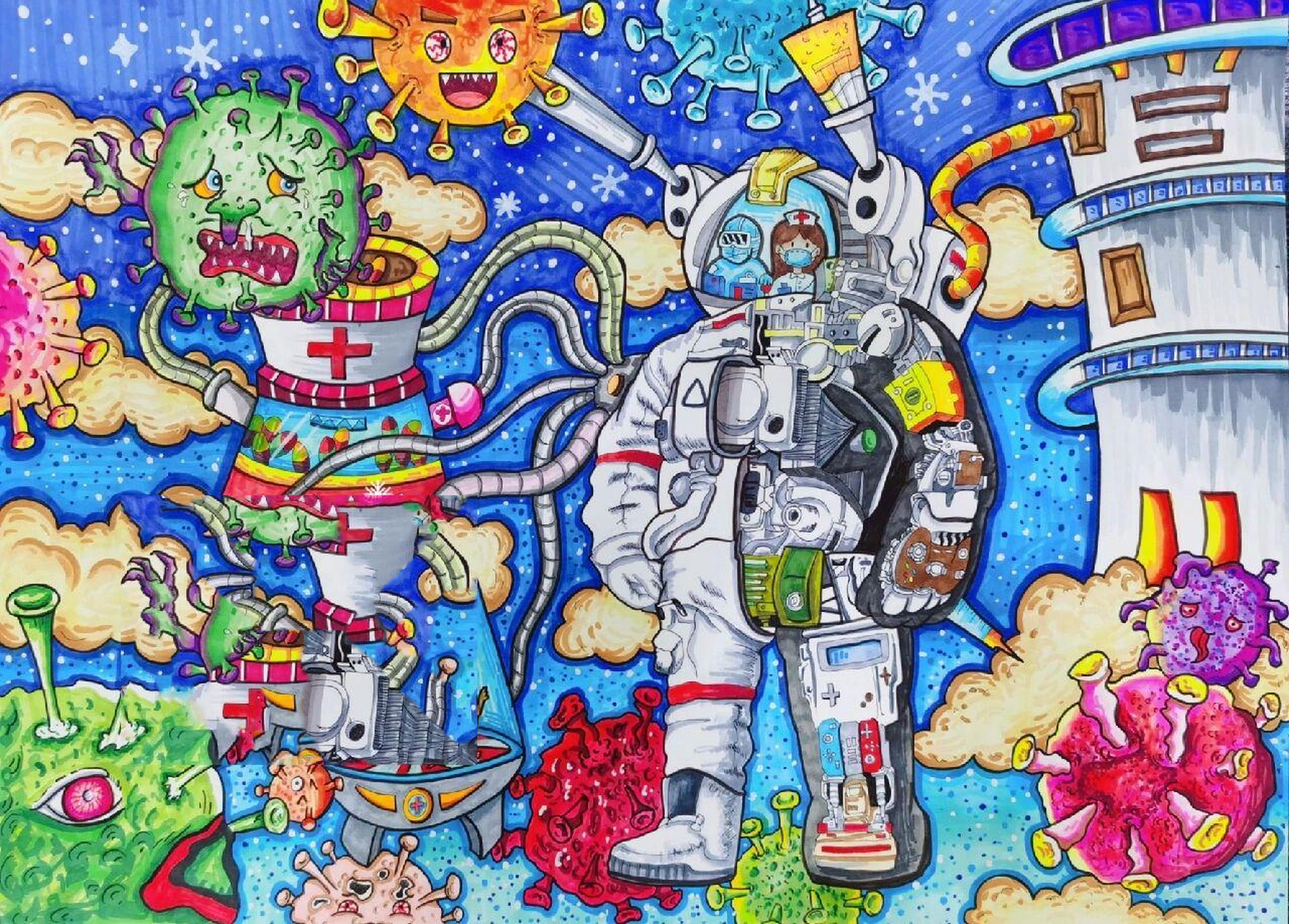 科幻画|抗击病毒系列|4k|7815099998 科幻画主题/临摹作品