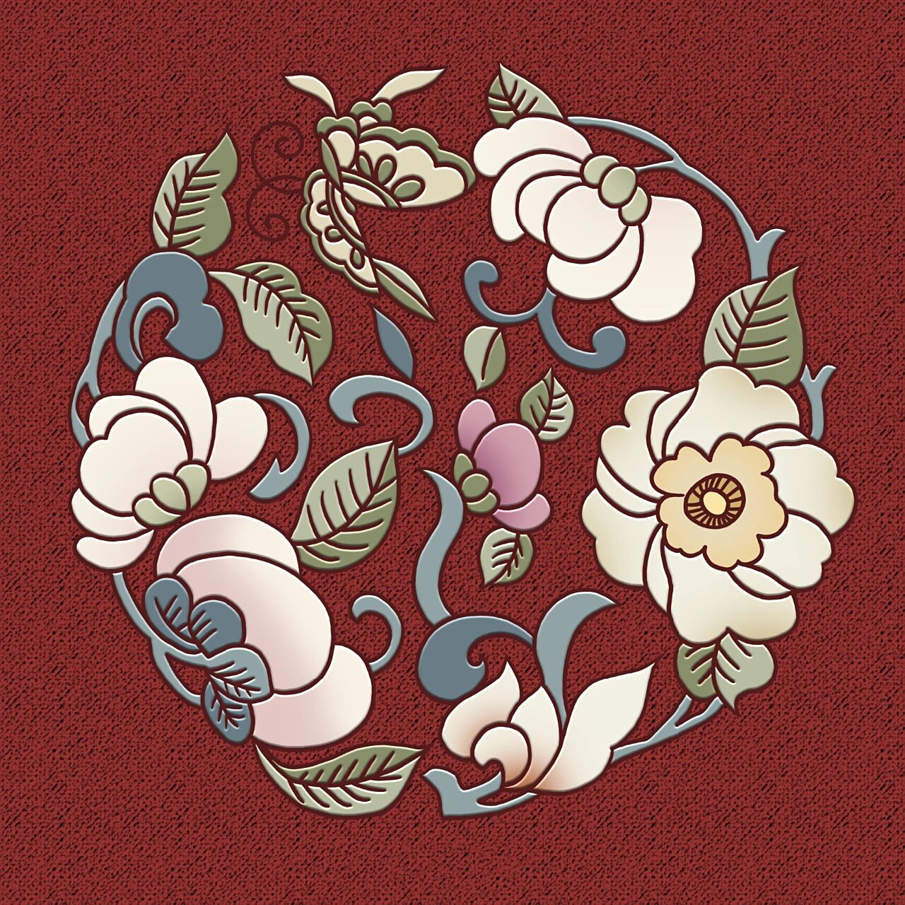 吉祥系列纹样|织绣团花·万花堆纹·上色 试着上了个色,感觉拿来做