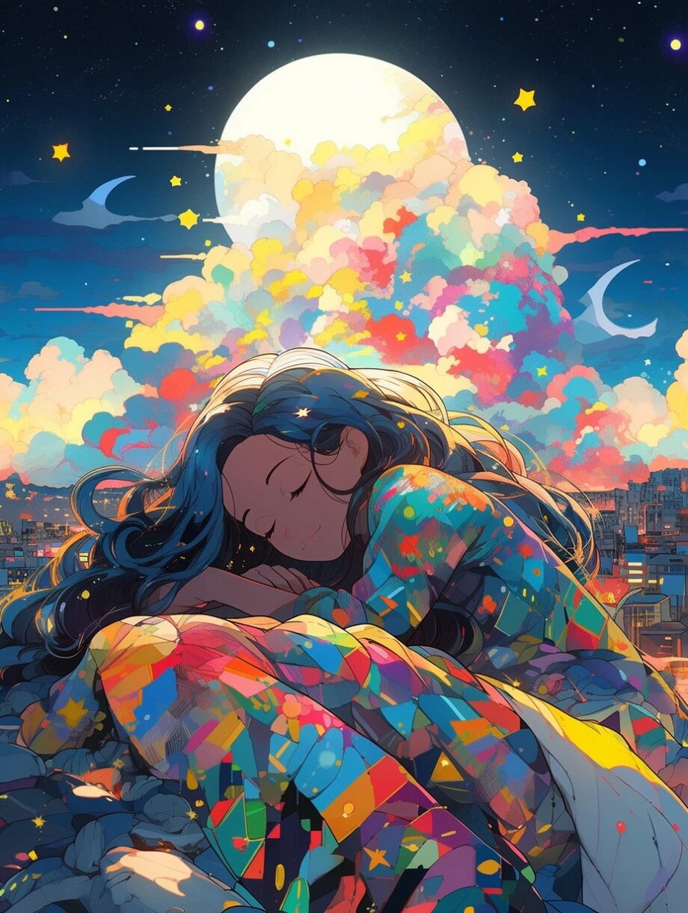 ai插画|仰望星空的女孩 繁忙的工作已经让我们错过了夕阳,就不要再