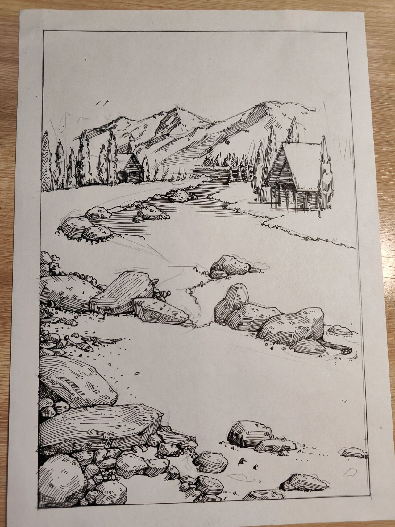 针管笔风景临摹