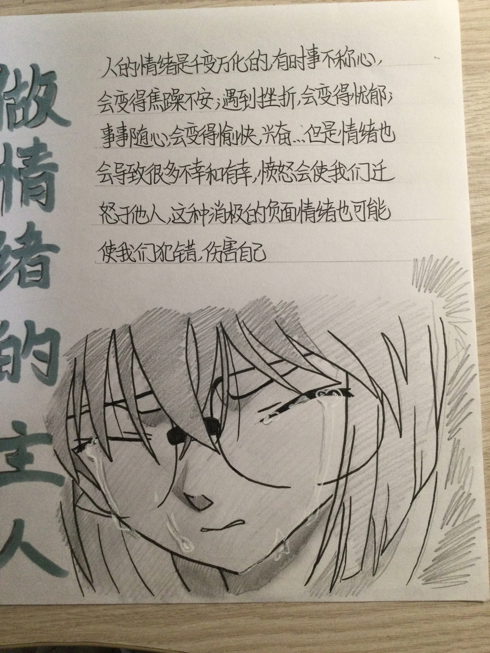 简易手抄报《做情绪的主人》(灰原哀版) 老师的第二项手抄报,手抄报