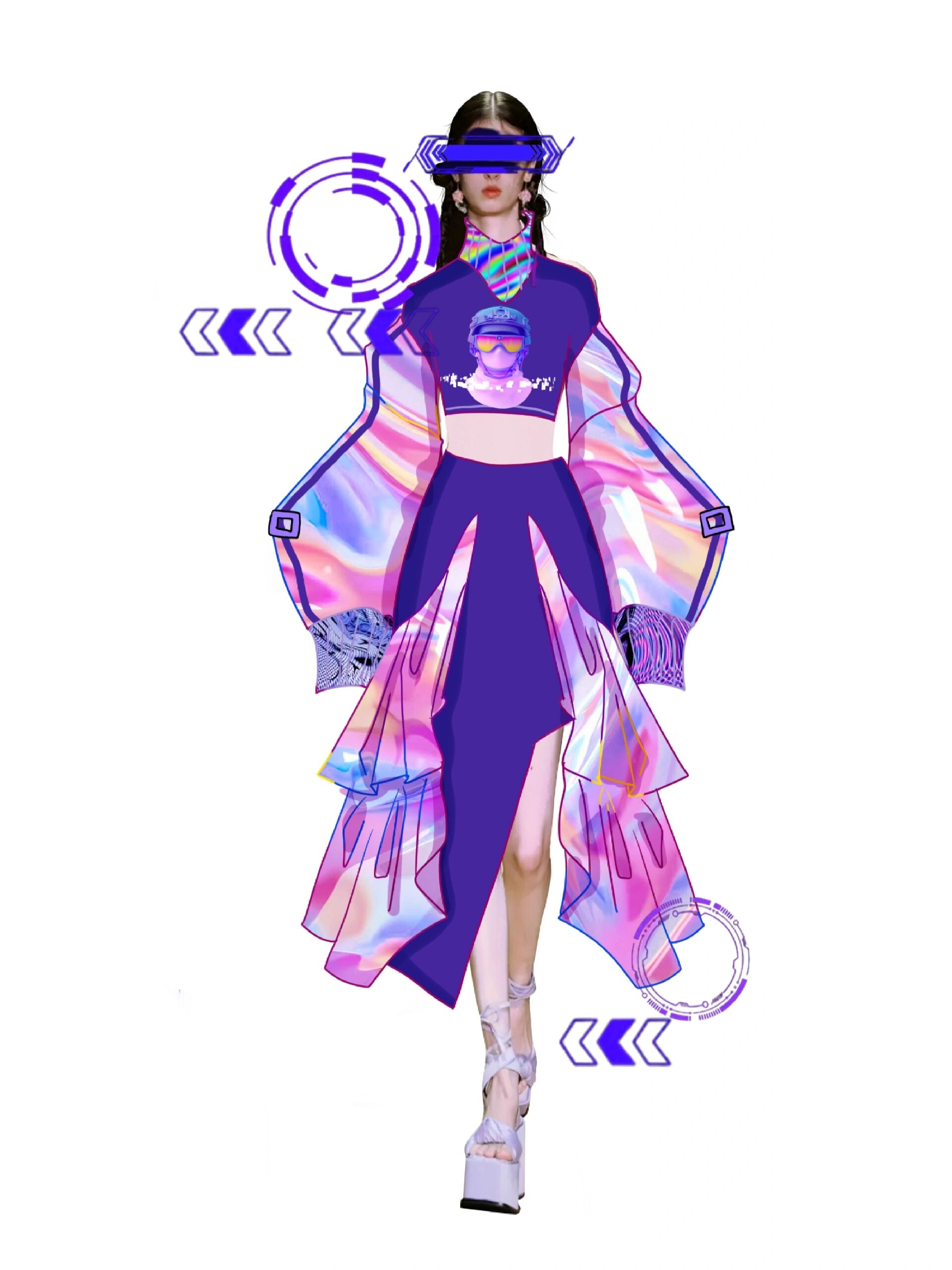 未来科技感服装效果图 主题是未来科技,主打的就是一个镭射感,加上亿