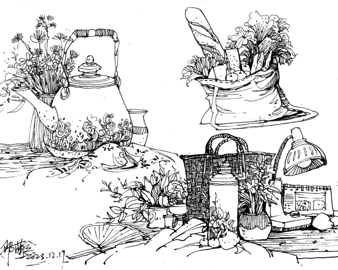 #钢笔速写# 一些比较简单的日常生活小景,可以作为速写