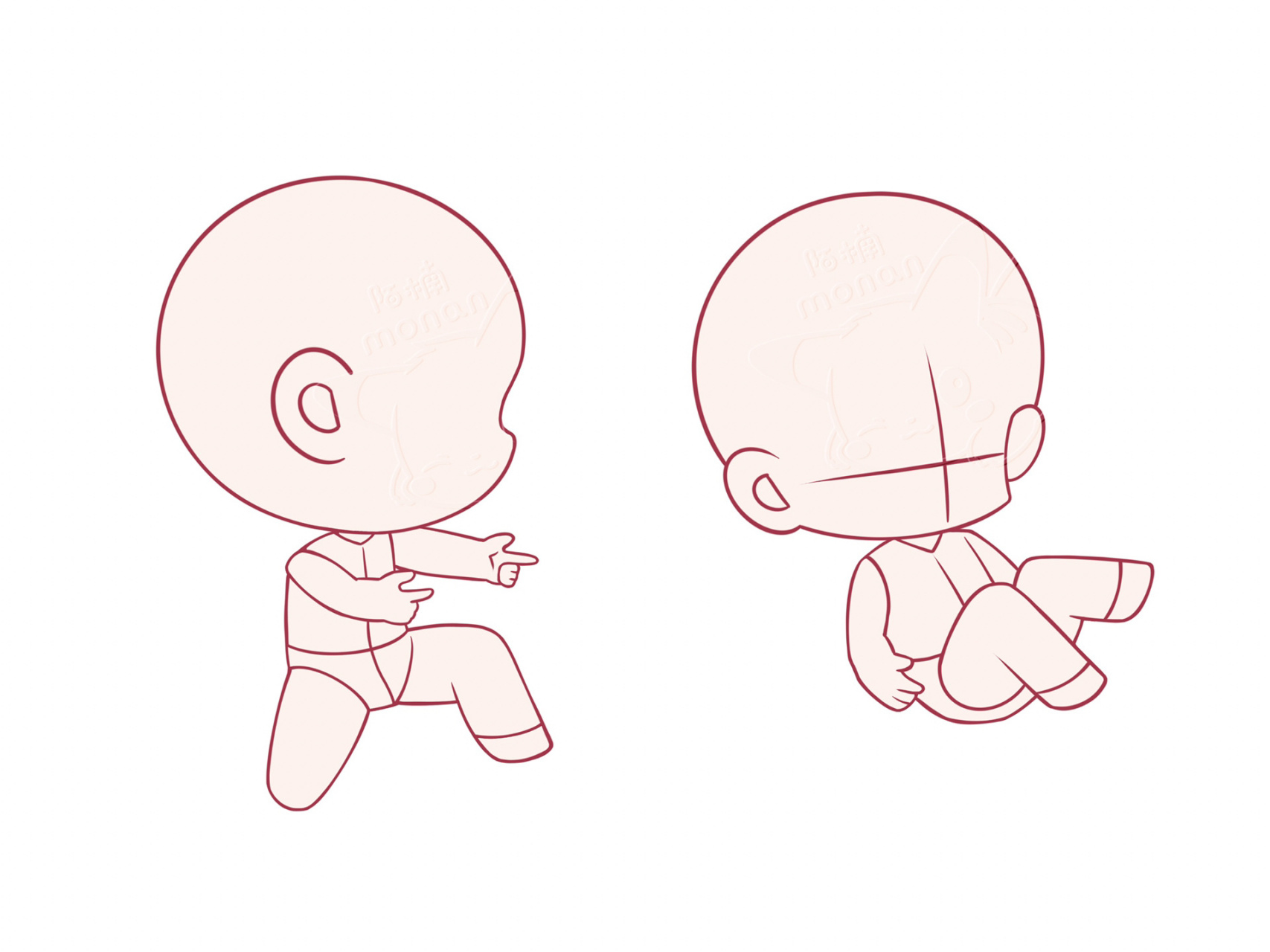 q版坐姿练习(二) 有一些参考了无限人偶里的姿势 绘画软件:procreate