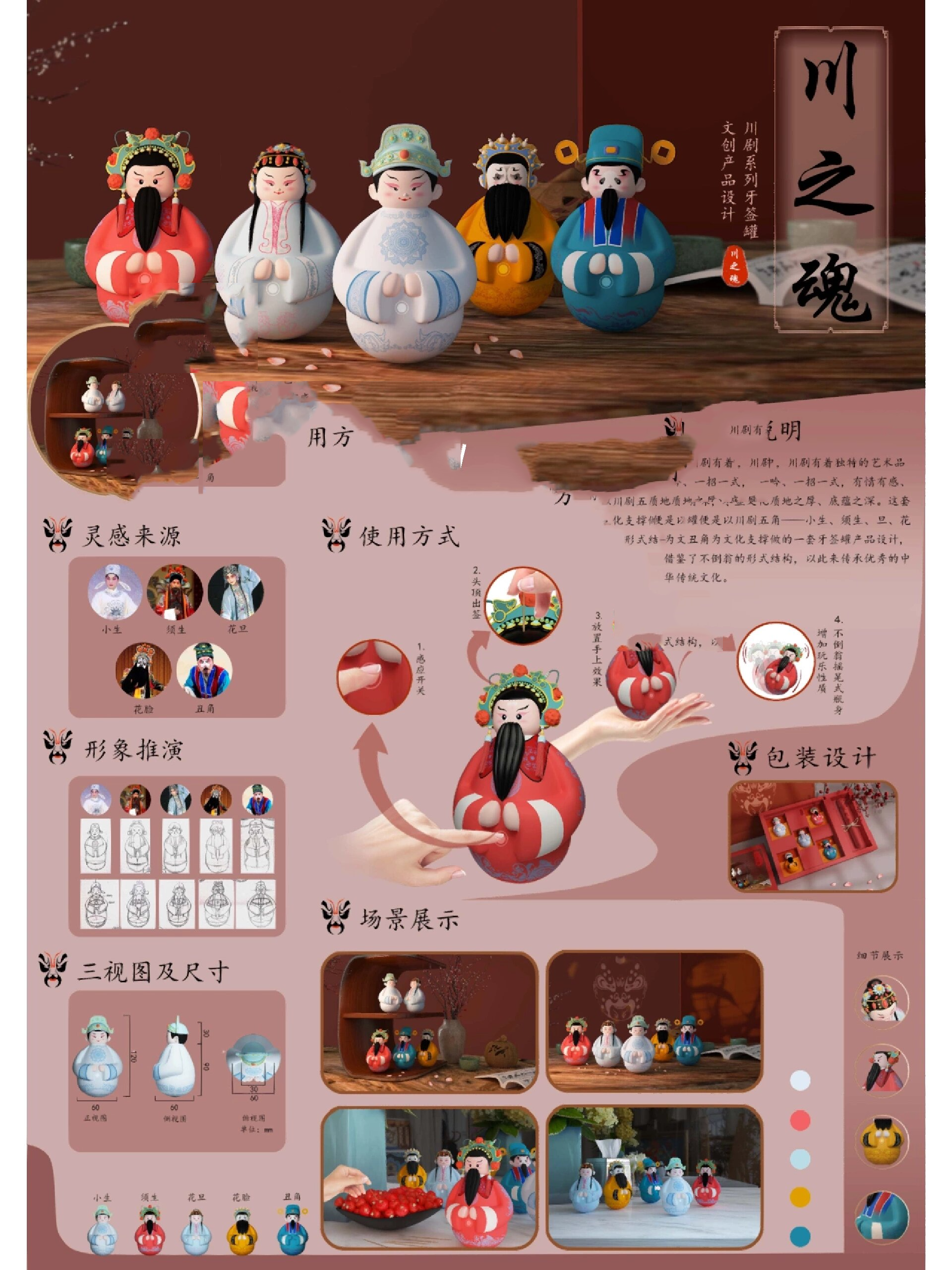 产品三维设计 此作品是结合了川剧元素和不倒翁的结构形式做的一套