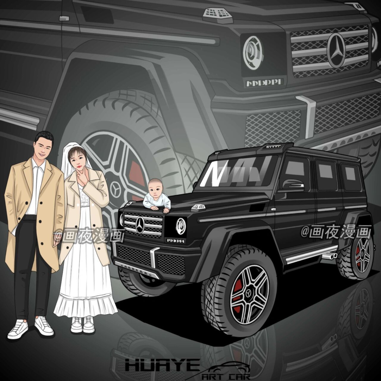 把最爱的车和最幸福的你们画在一起 来图定制各种汽车手绘漫画头像