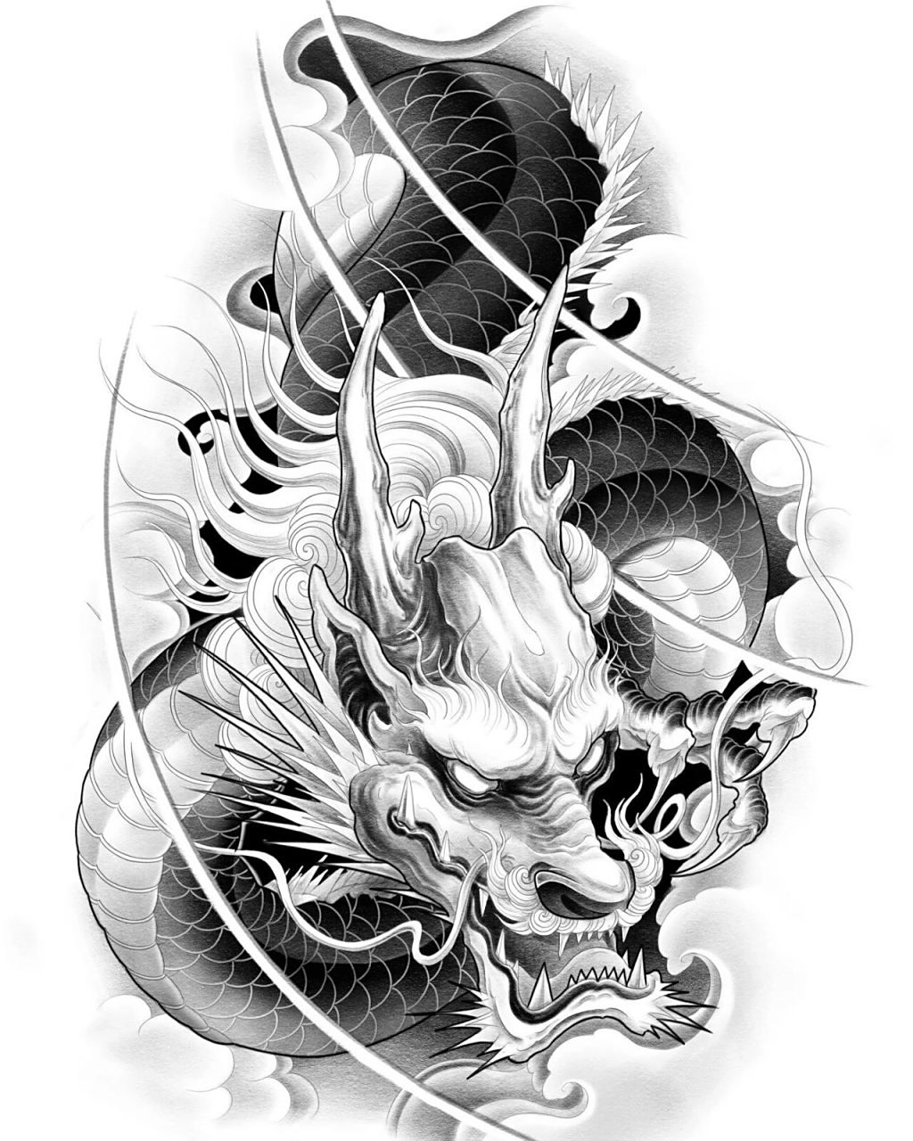 大臂龙纹身手稿         龙纹身