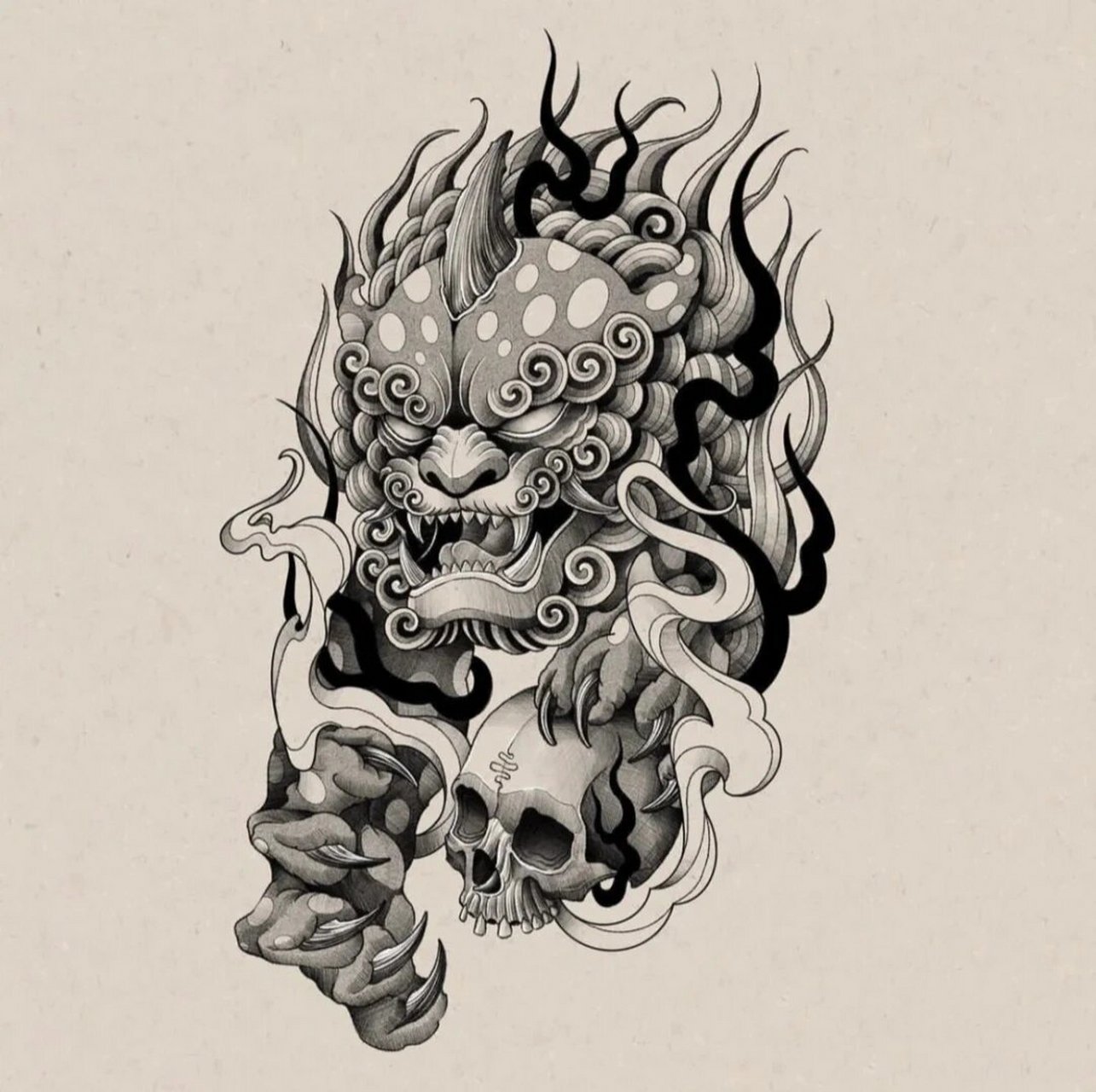 一波唐狮组合纹身手稿 唐狮