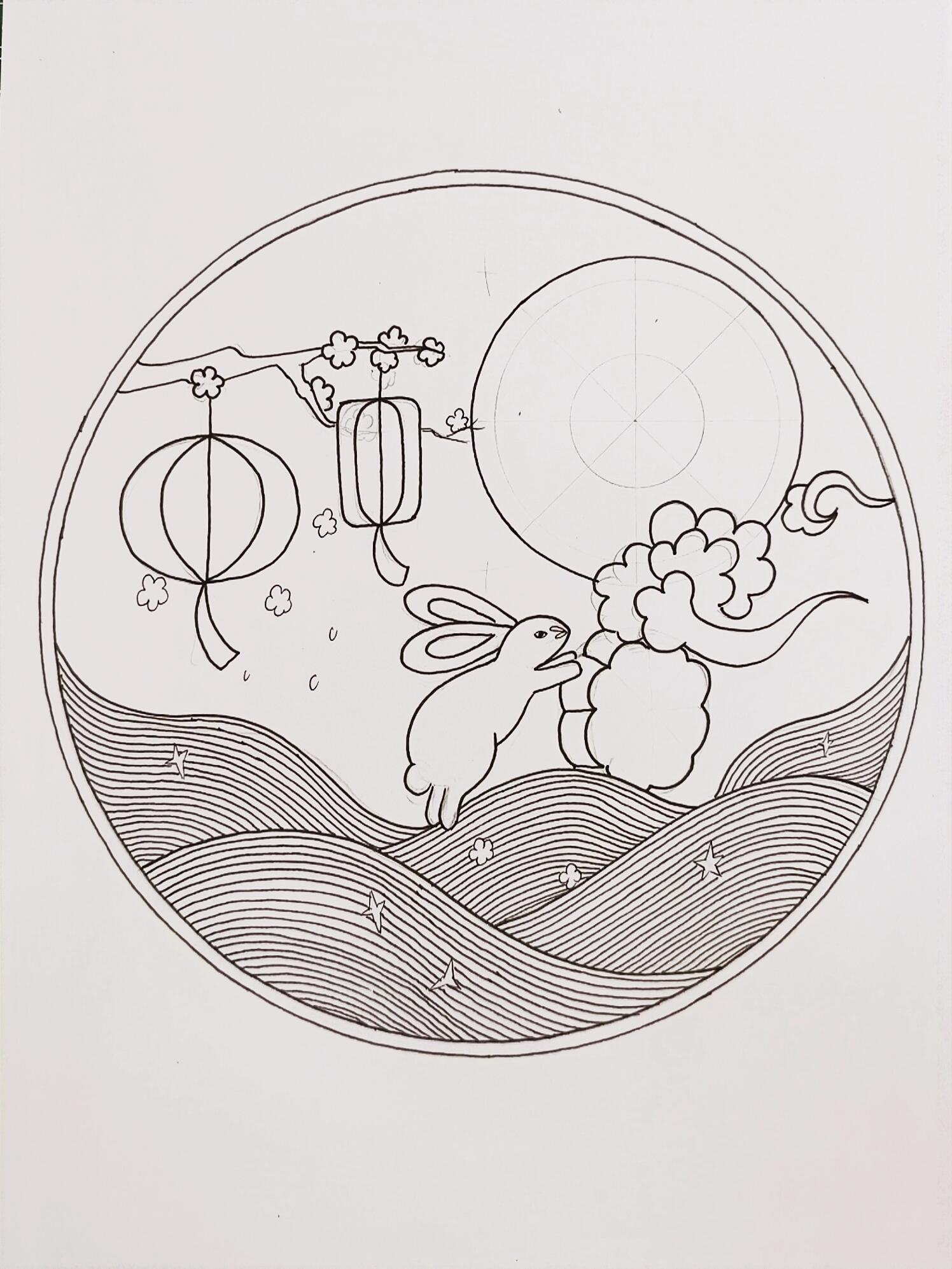 黑白线描画图文版‖中秋佳节0492