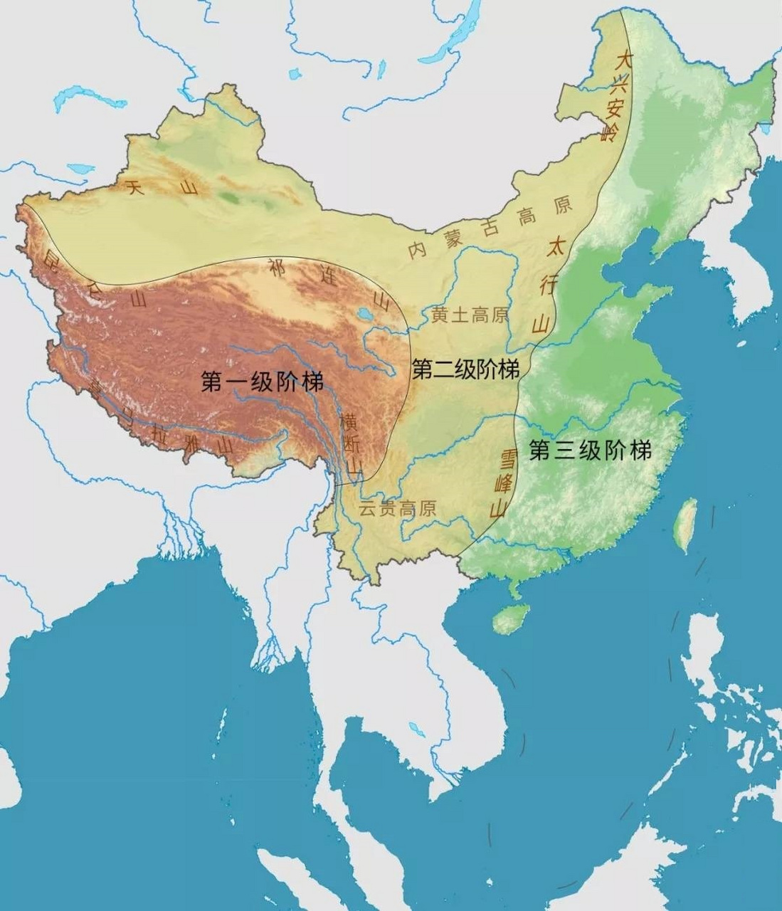 中国地形分布示意图图片