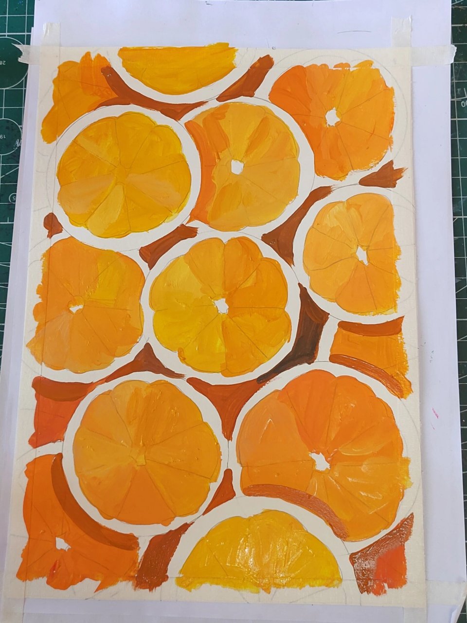 儿童水粉丙烯画水果系列《橙意满满》 1,画底稿,橙子可以画大一点不用