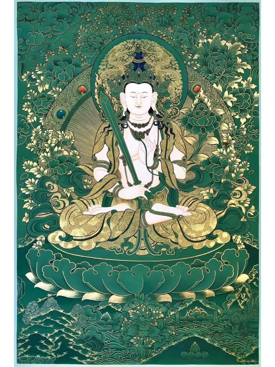 《虚空藏菩萨》 作品尺寸:80×60cm 藏族画师洛桑扎西手绘作品风格别