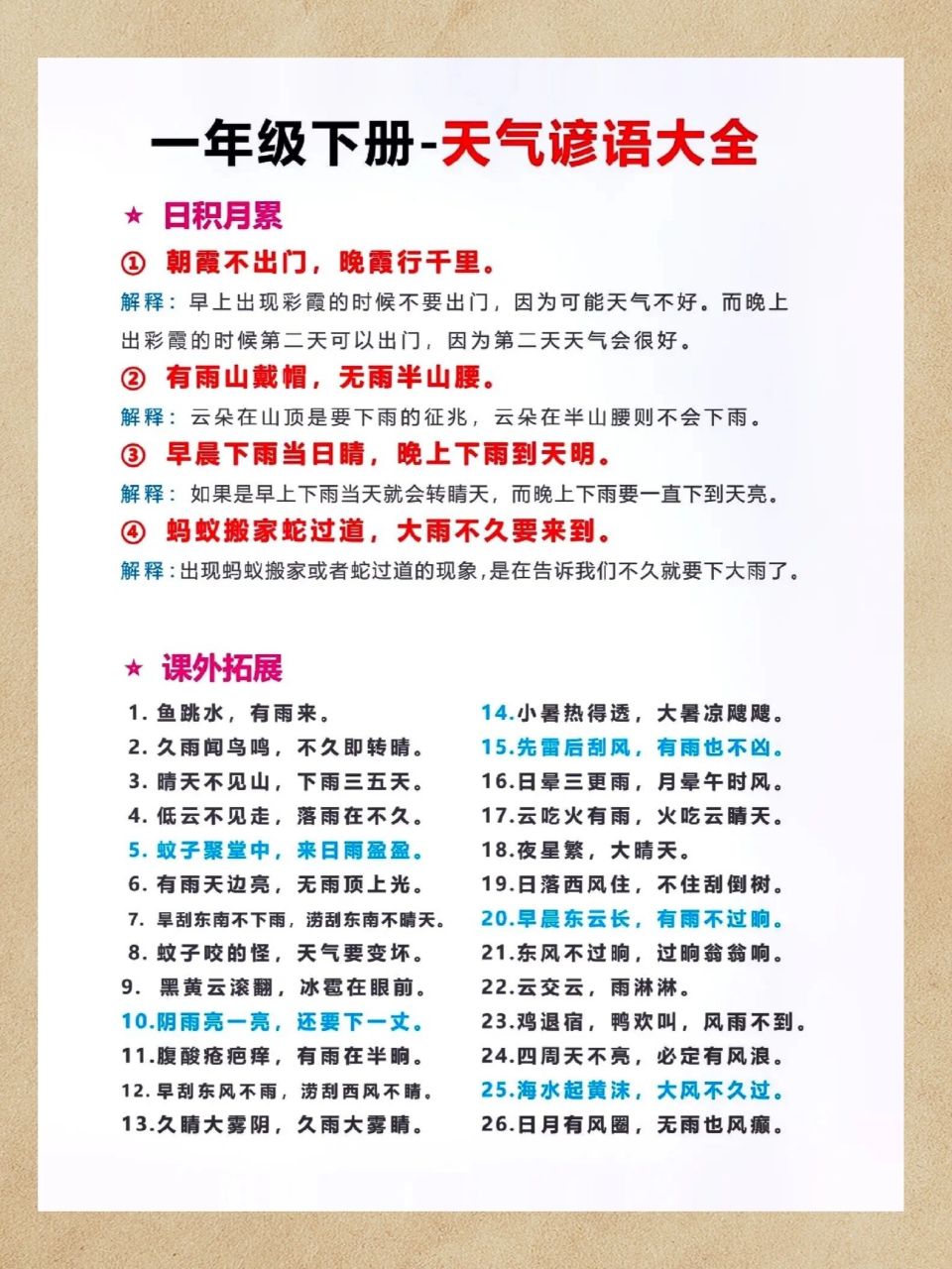 一年级下册天气谚语大全 来啦7515 一年级下册天气谚语大全 来啦!