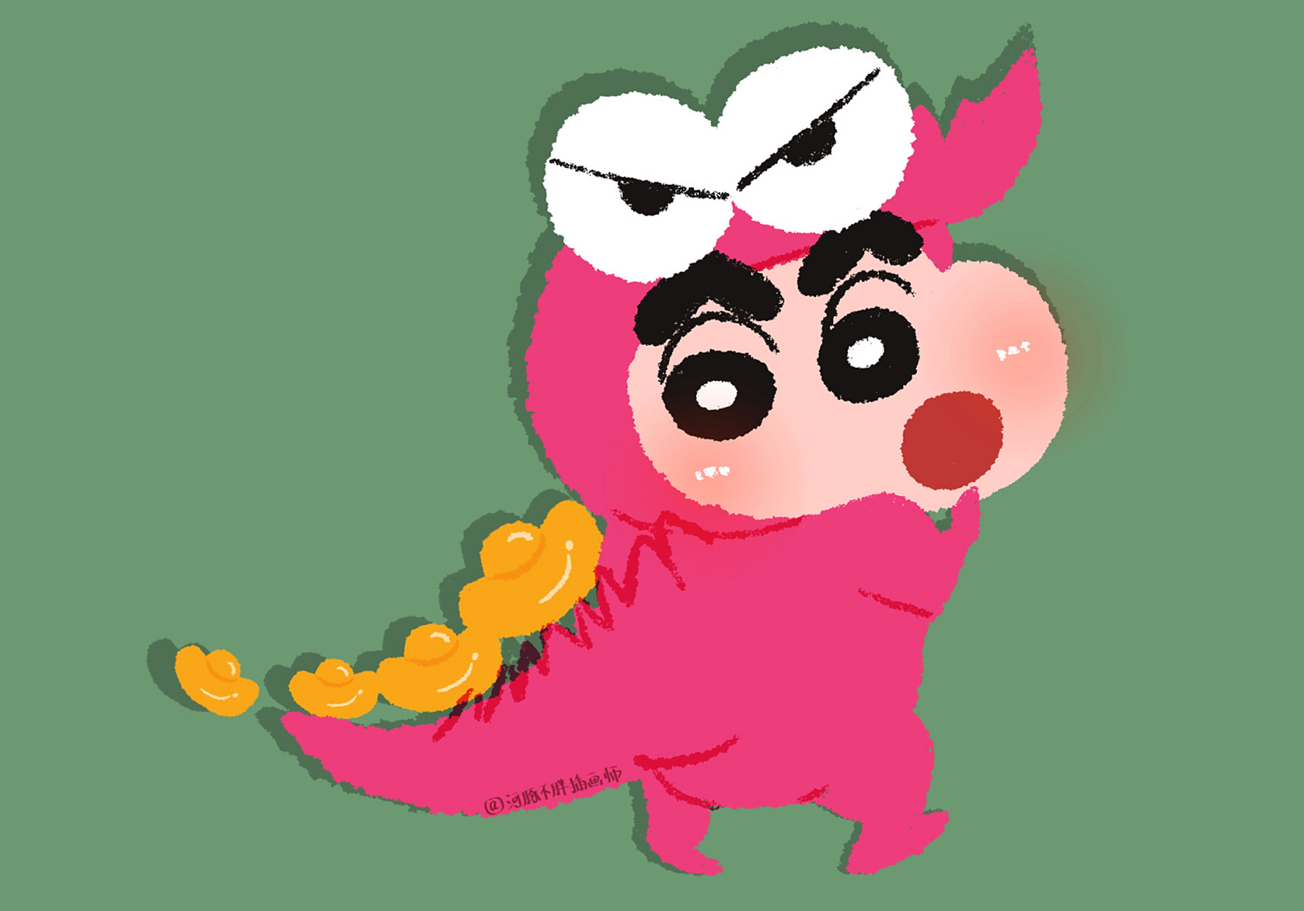 蜡笔小新兔年发财ipad/电脑壁纸(绿色护眼版 粉丝许愿的绿色底色版本