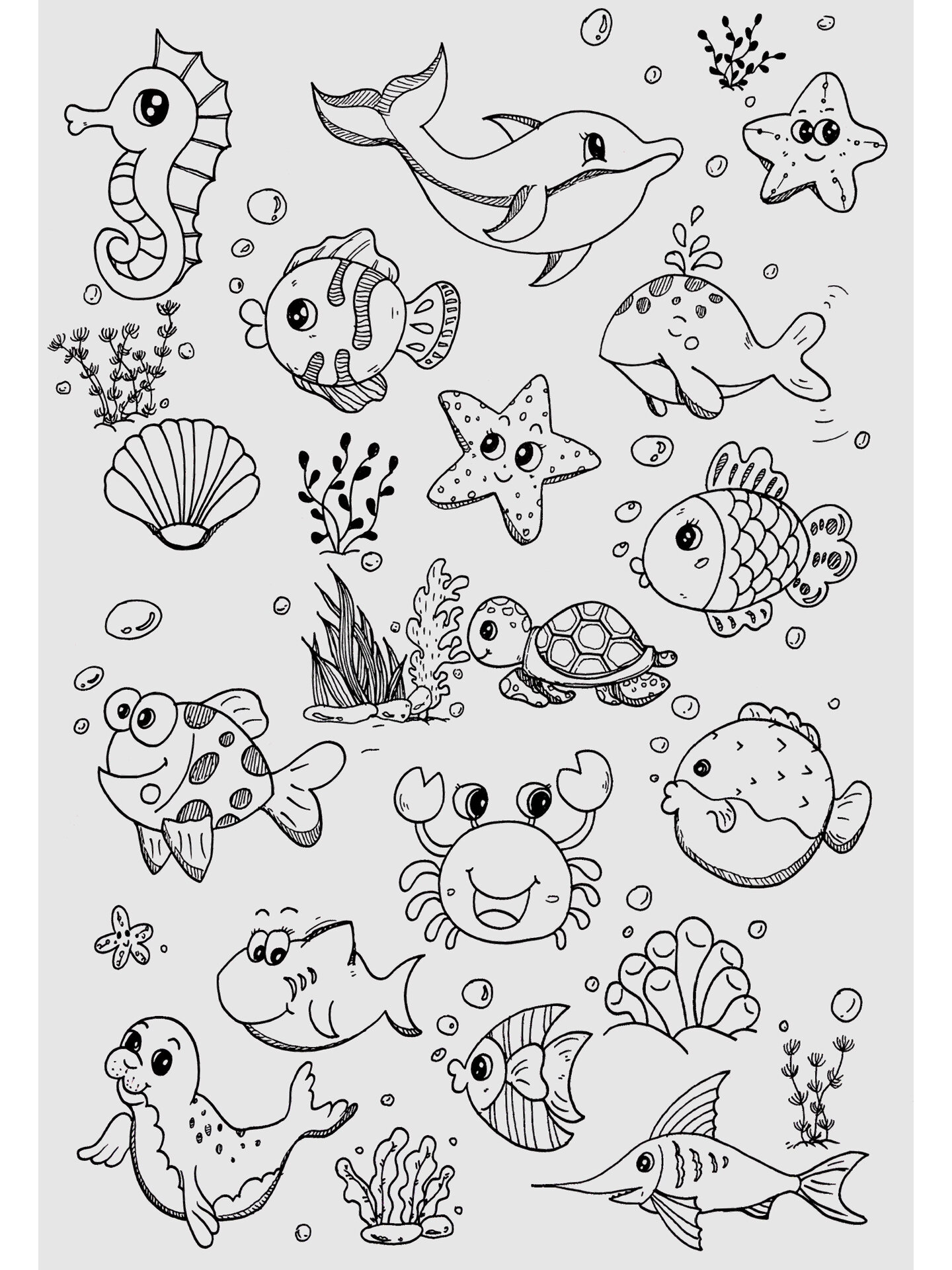 96海洋生物素材 线稿篇 都是常用的95海底世界主题画元素