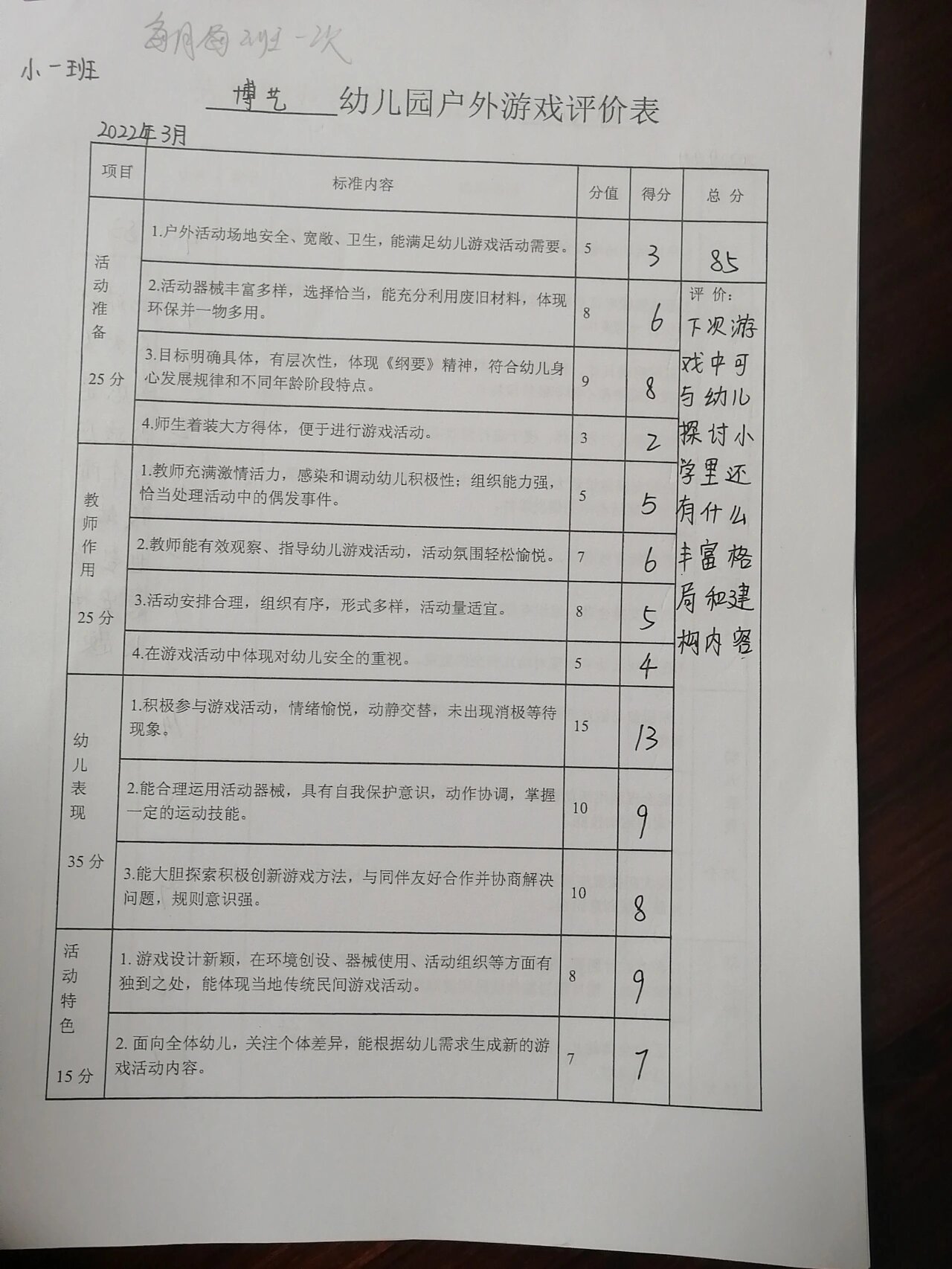 幼儿园评价量规图片