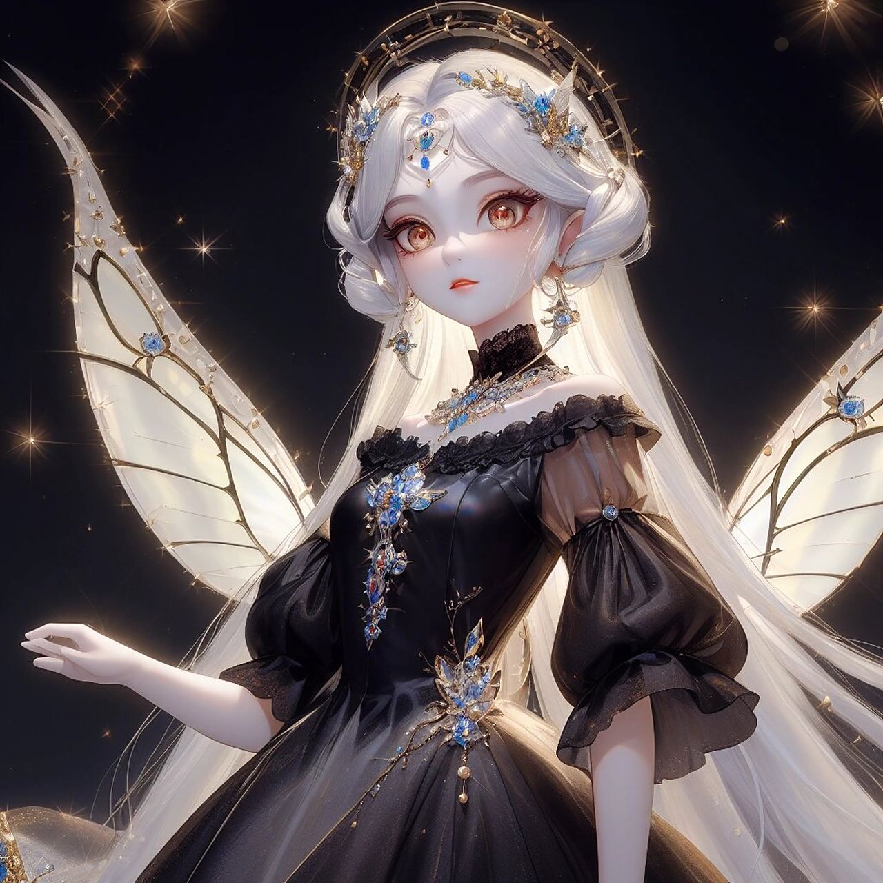 动漫头像|白发黑裙美少女 翅膀