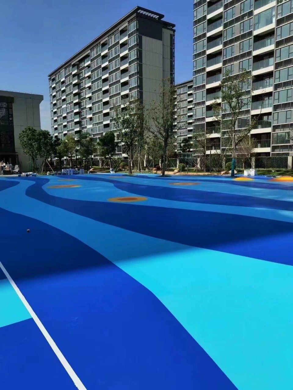 湖美地坪工程公司 户外广场篮球场丙烯酸地坪漆完工效果系列.