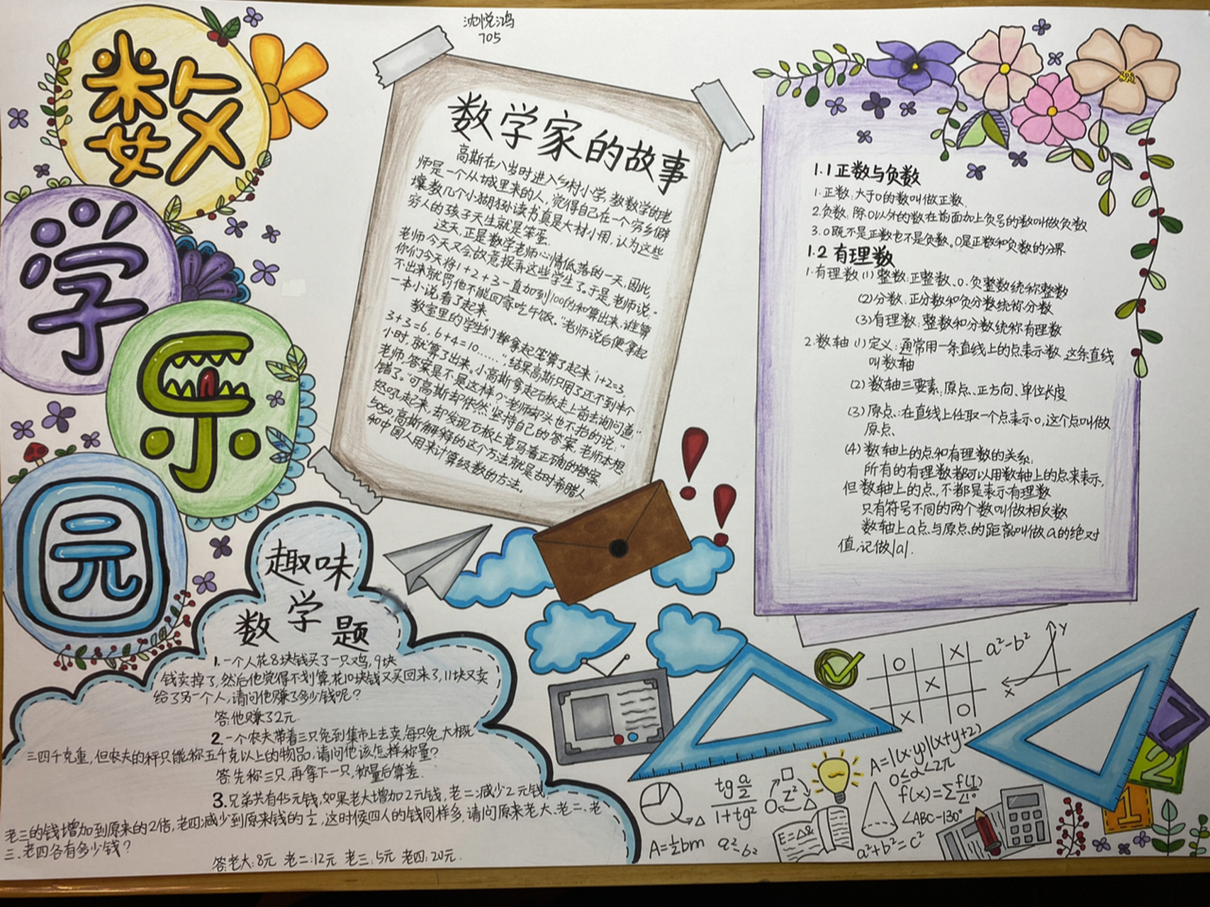 初一数学手抄报来啦 一直以为六年级下册暑假是没有作业的 小学老师