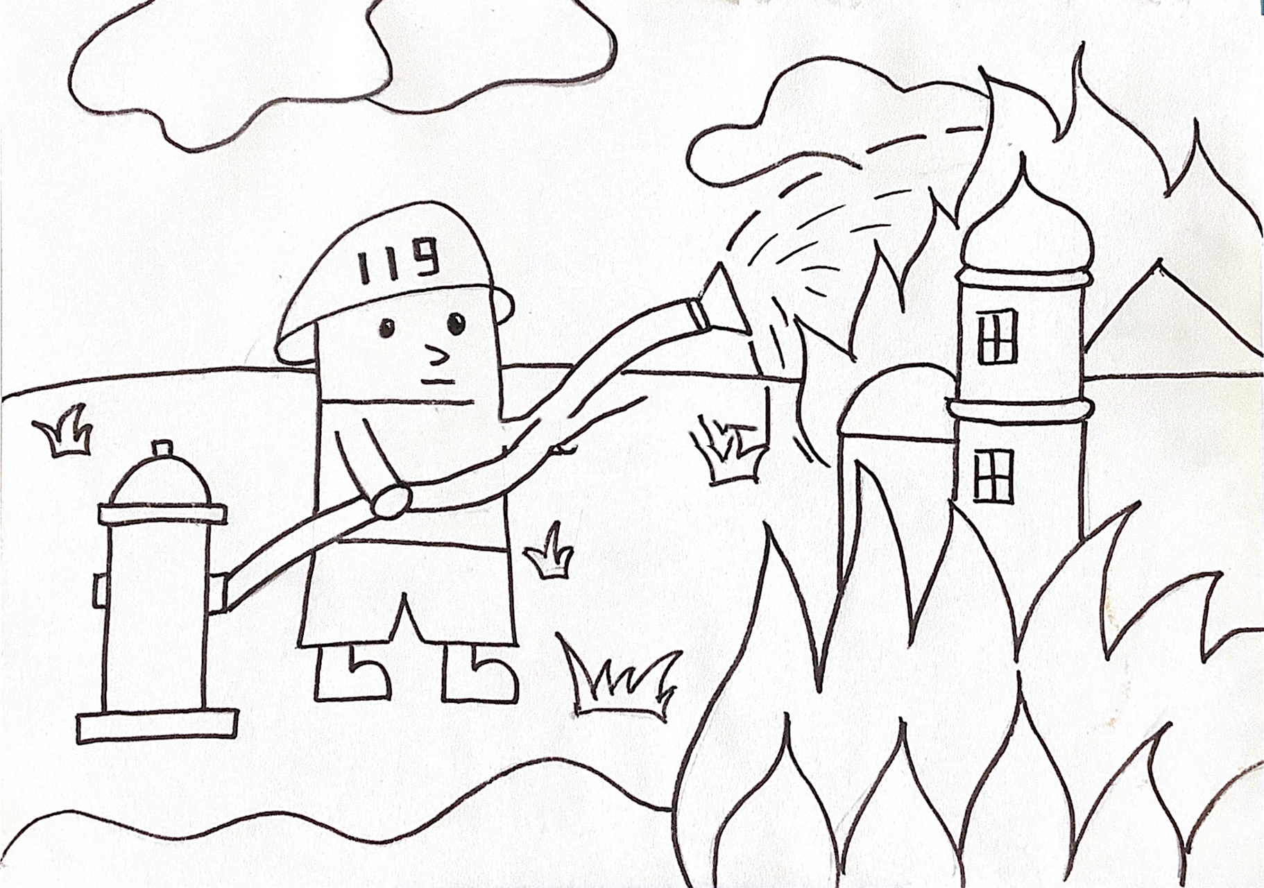 (21/100)消防员救火|儿童画|简笔画 996902主题:《消防员救火》