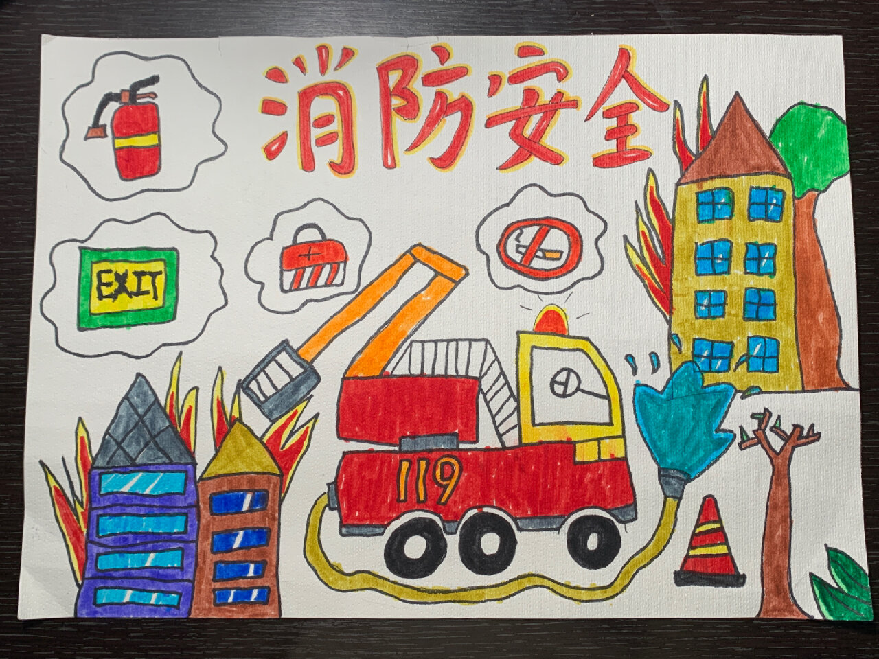 幼儿园亲子画❤️ 消防安全主题画