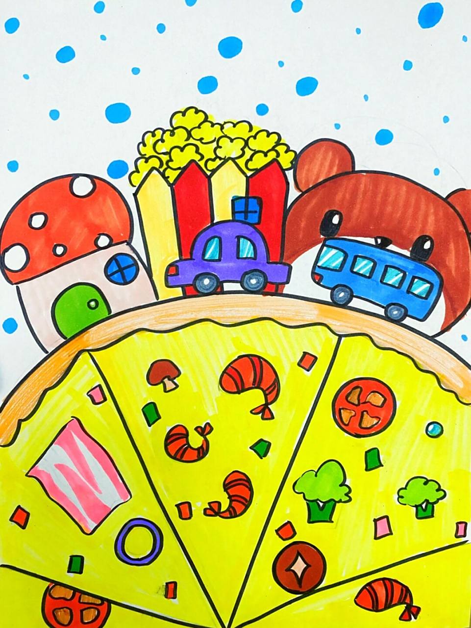 披萨星球 #卡通画# #马克笔# #儿童画# #披萨儿童画