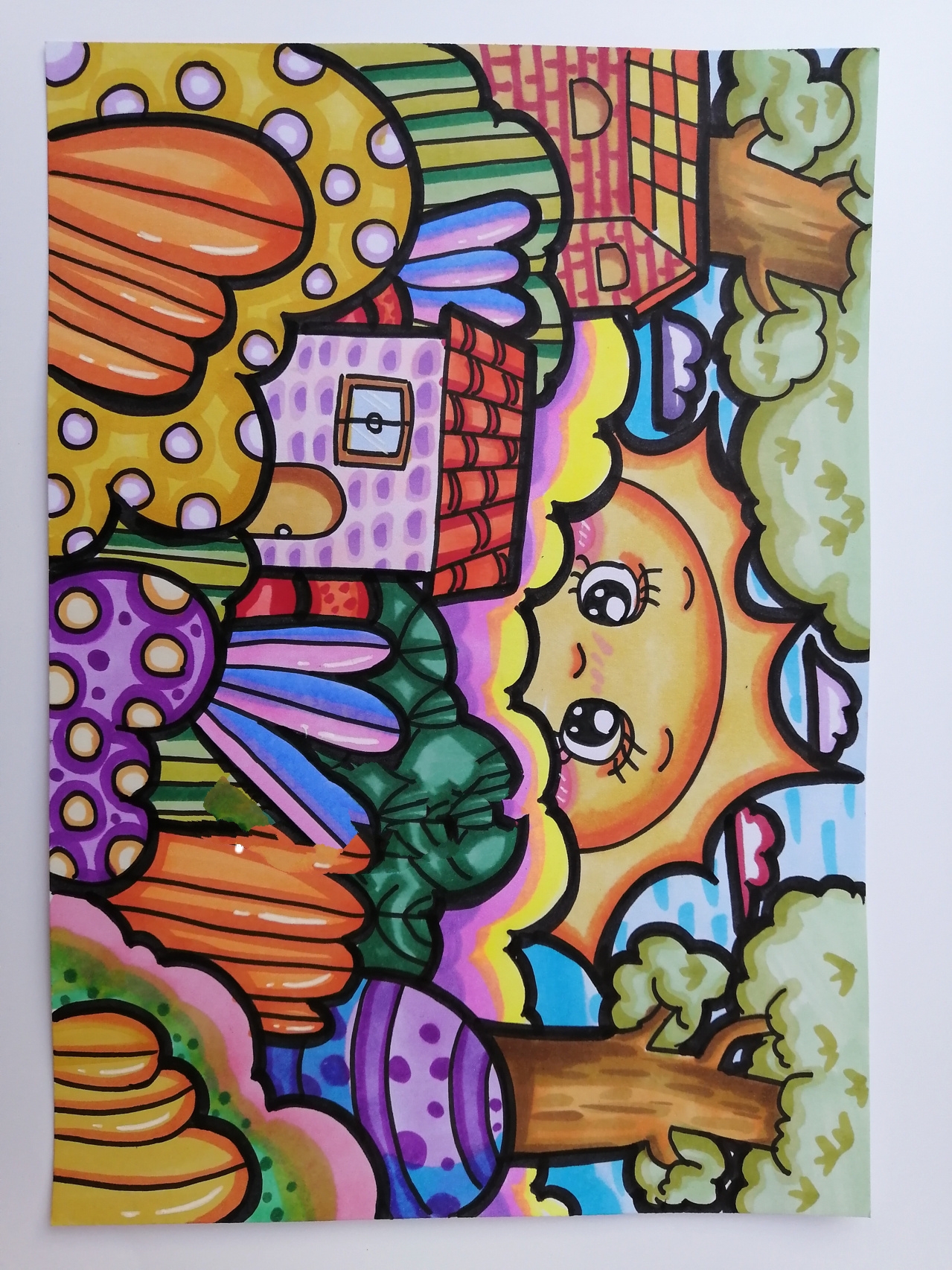 儿童画|《万能背景图》|附线稿图|马克笔过程