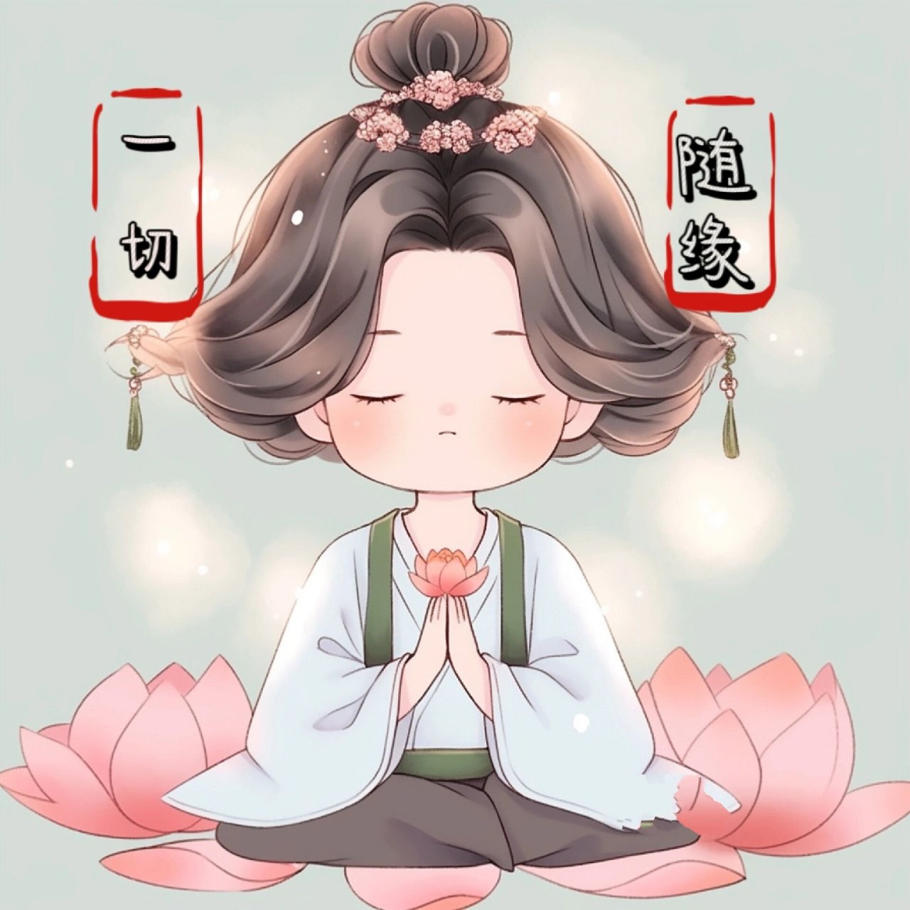 荷花女孩 佛系少女|治愈系头像 前面几张我加了字,后面的是没加字的