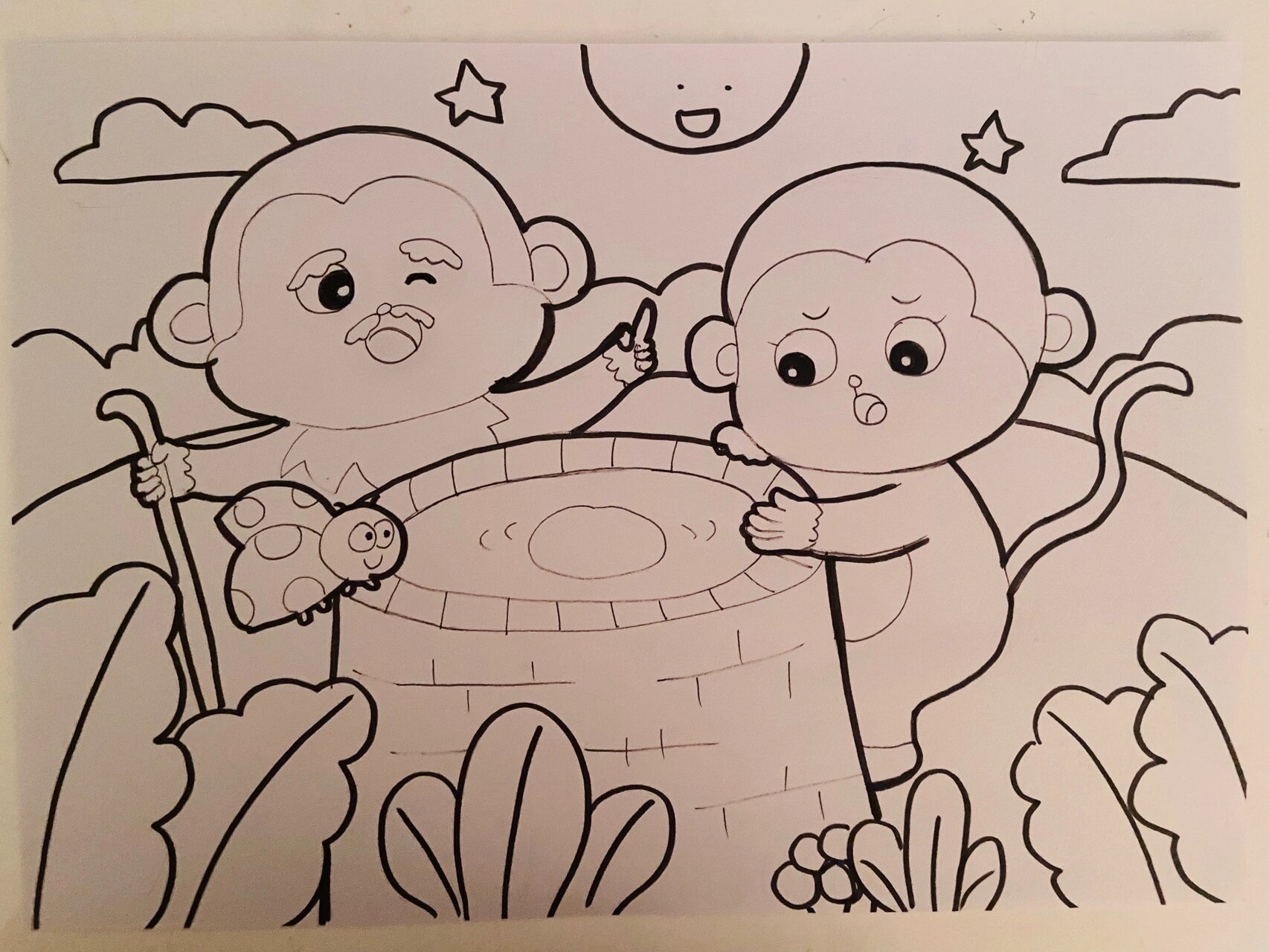 考编儿童画 | 故事配图:猴子捞月     临摹自小李老师小课堂 就一只笔